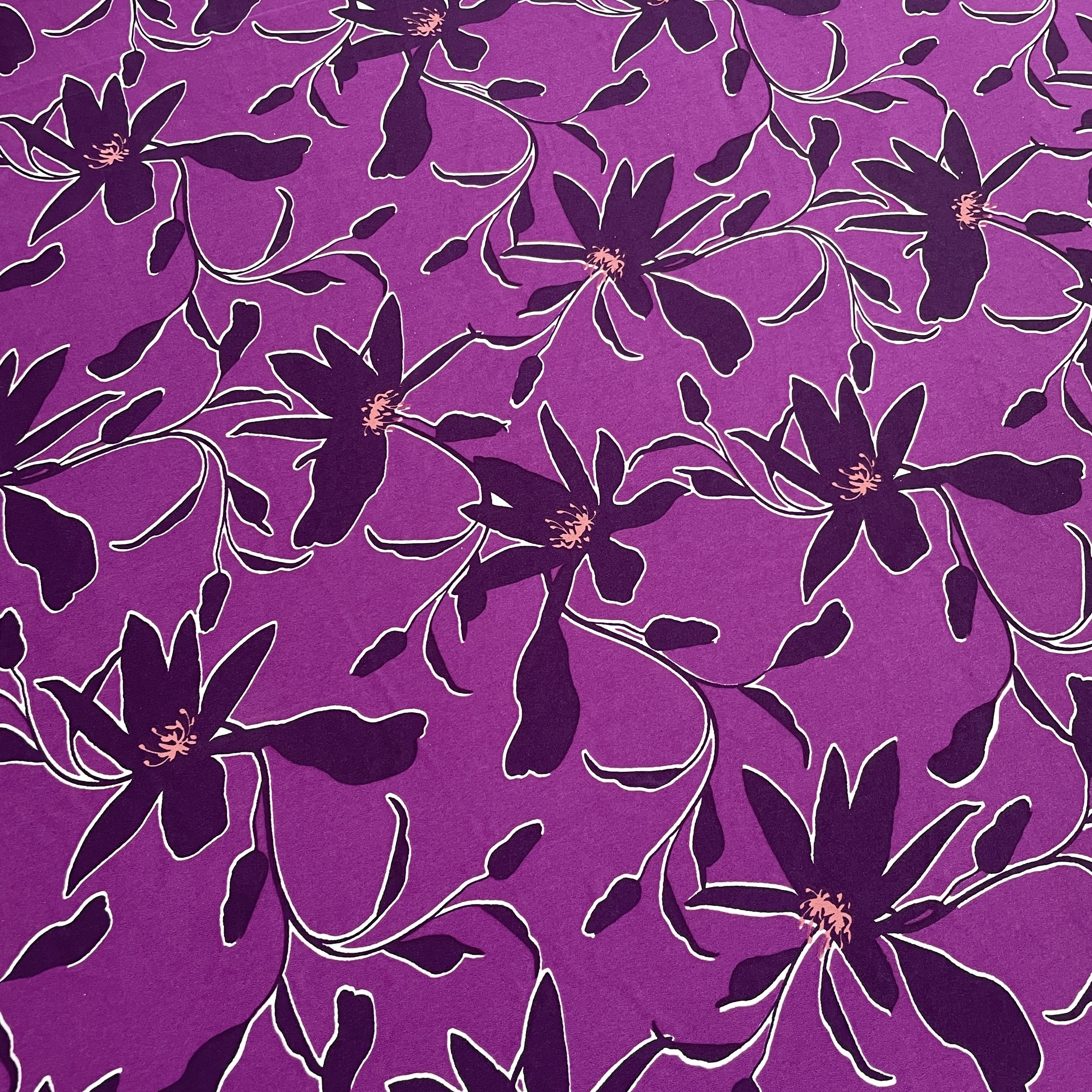 Purple Floral Print Crepe Fabric - Image 2