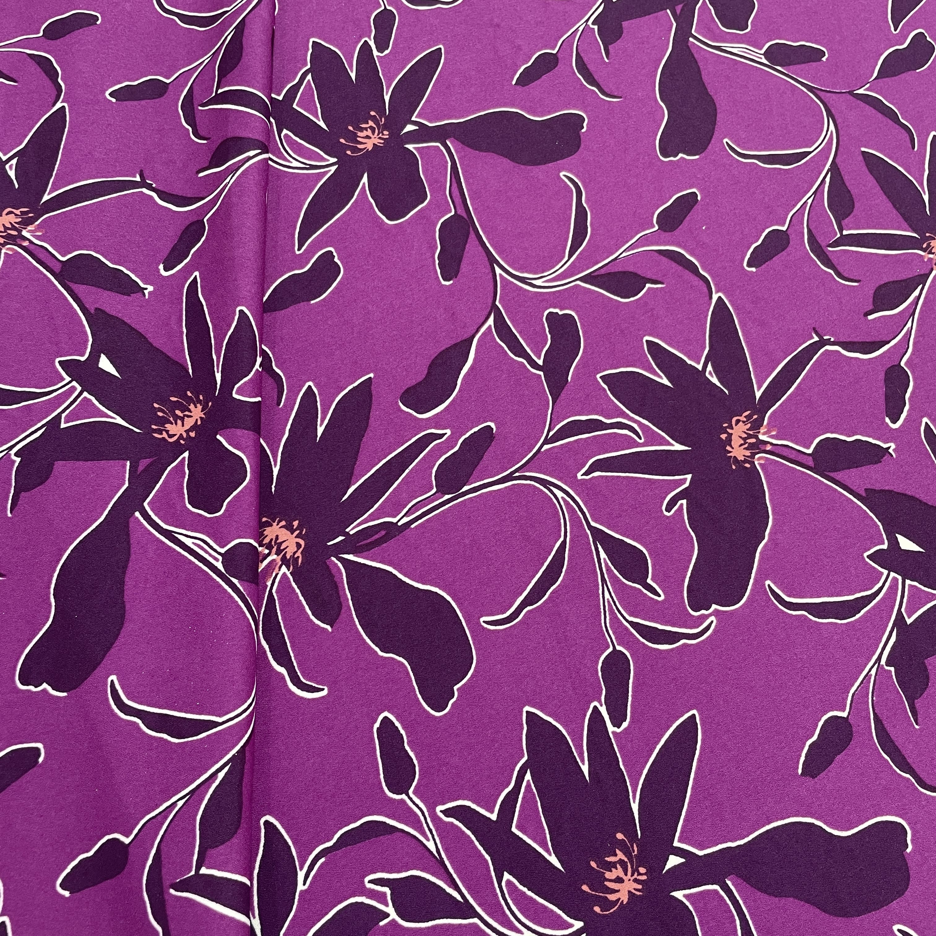 Purple Floral Print Crepe Fabric - Image 3