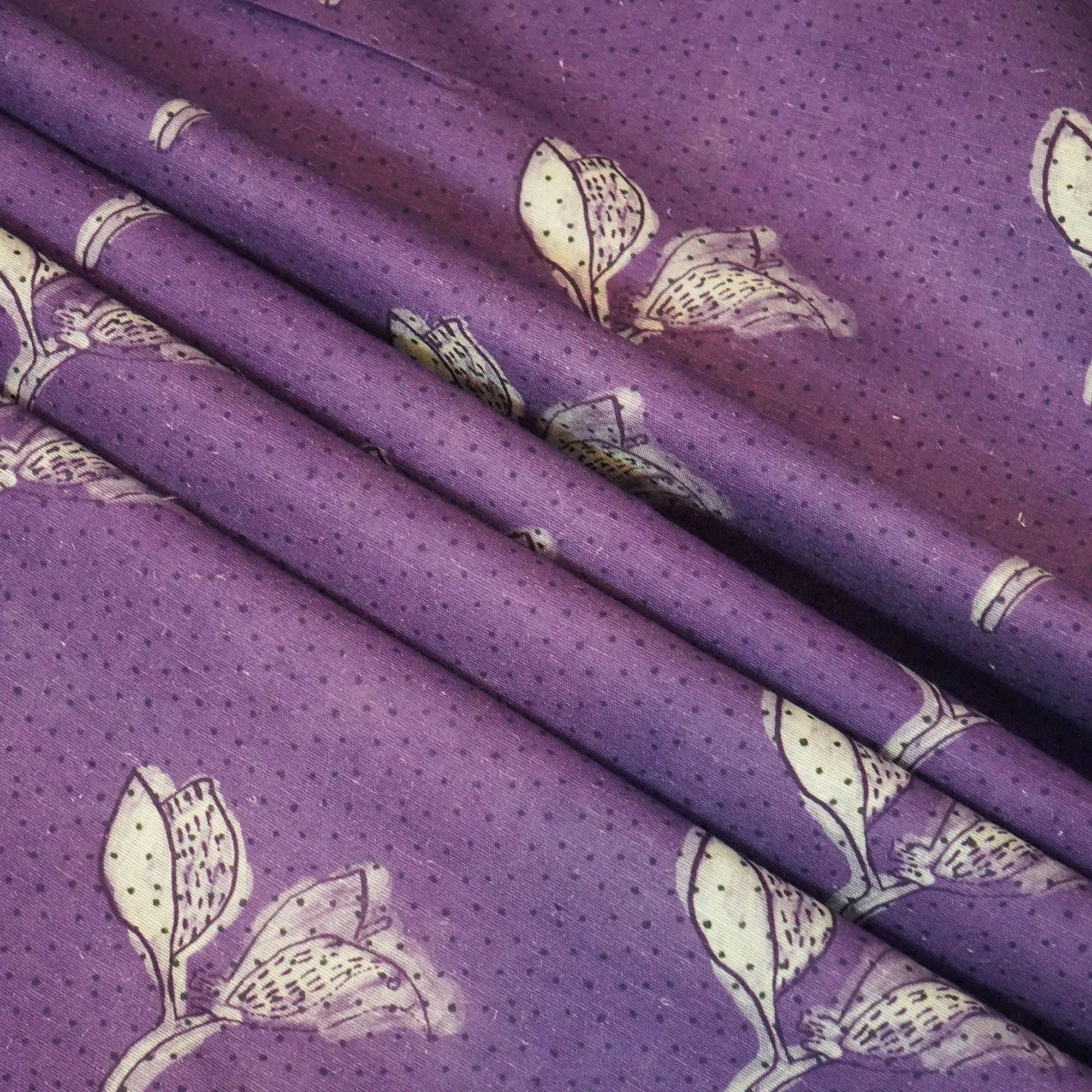 Purple Floral Print Linen Fabric RM-24619 - Image 3