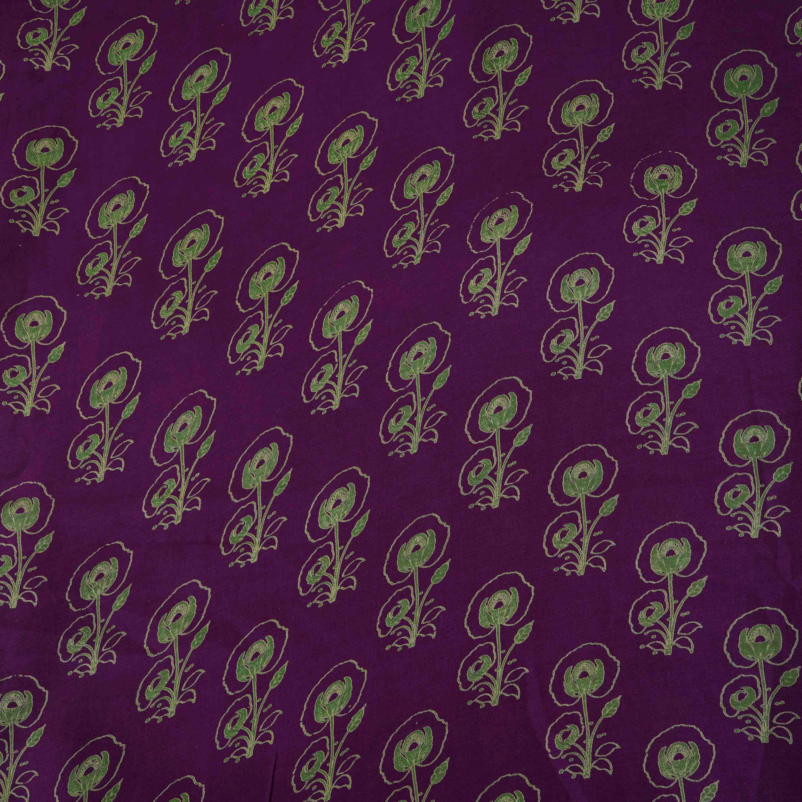 Purple Floral Print Pure 70gm Chanderi Fabric SN-30536 - Image 2