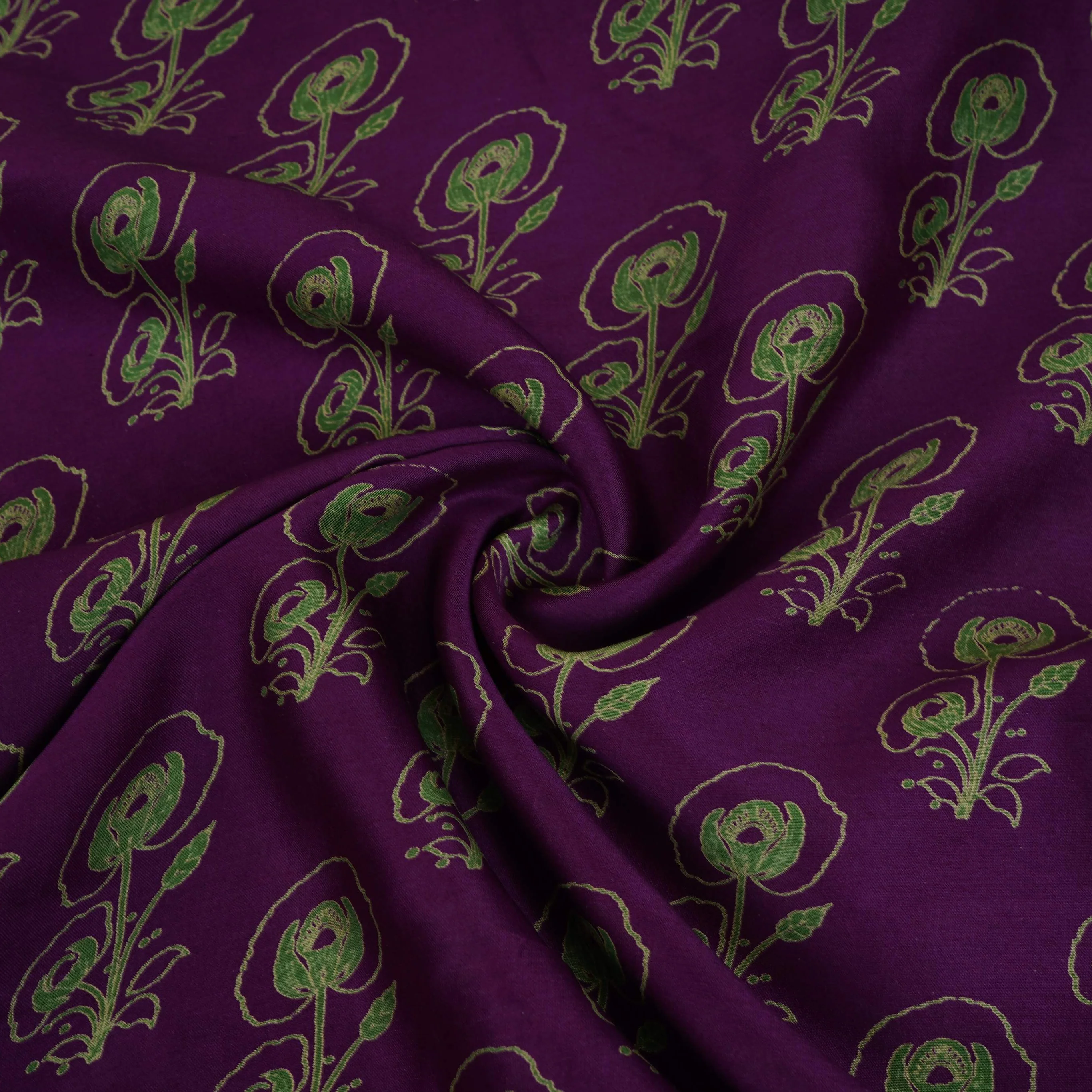 Purple Floral Print Pure 70gm Chanderi Fabric SN-30536 - Image 3
