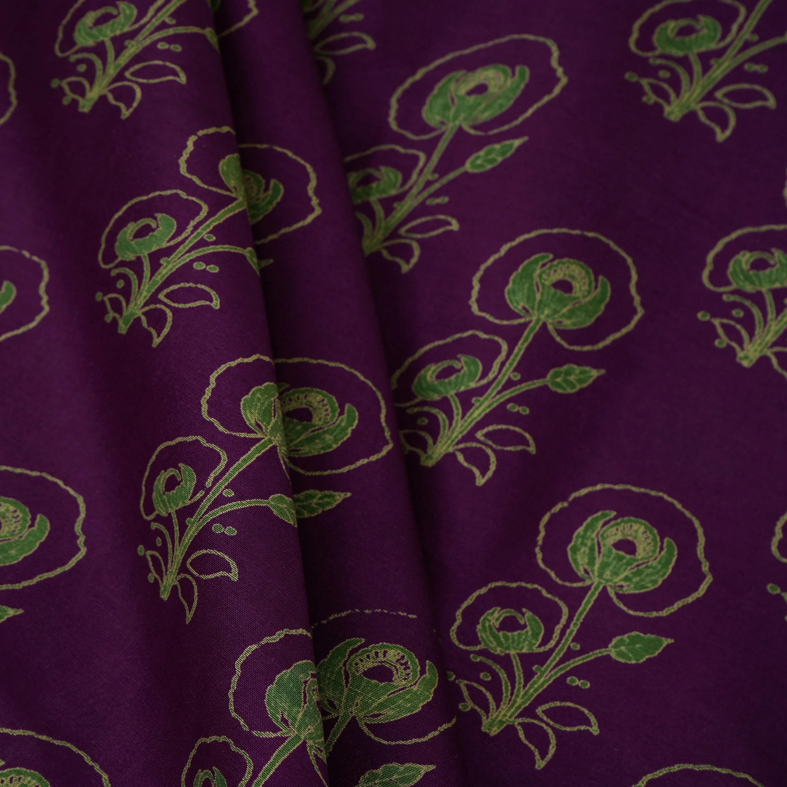 Purple Floral Print Pure 70gm Chanderi Fabric SN-30536 - Image 4