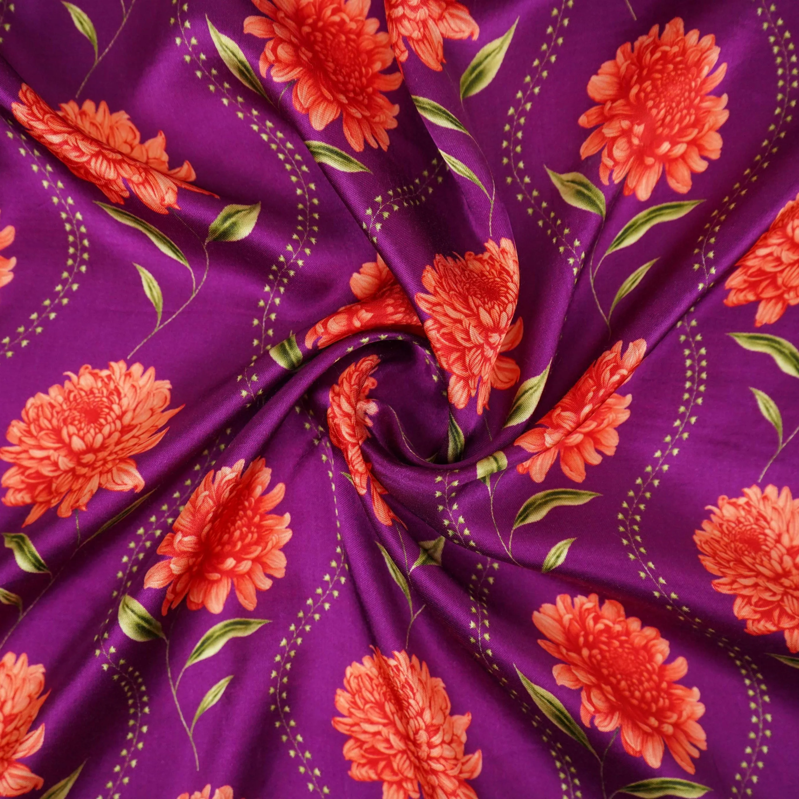 Purple floral print Silk Satin Fabric NVC-31566 - Image 4