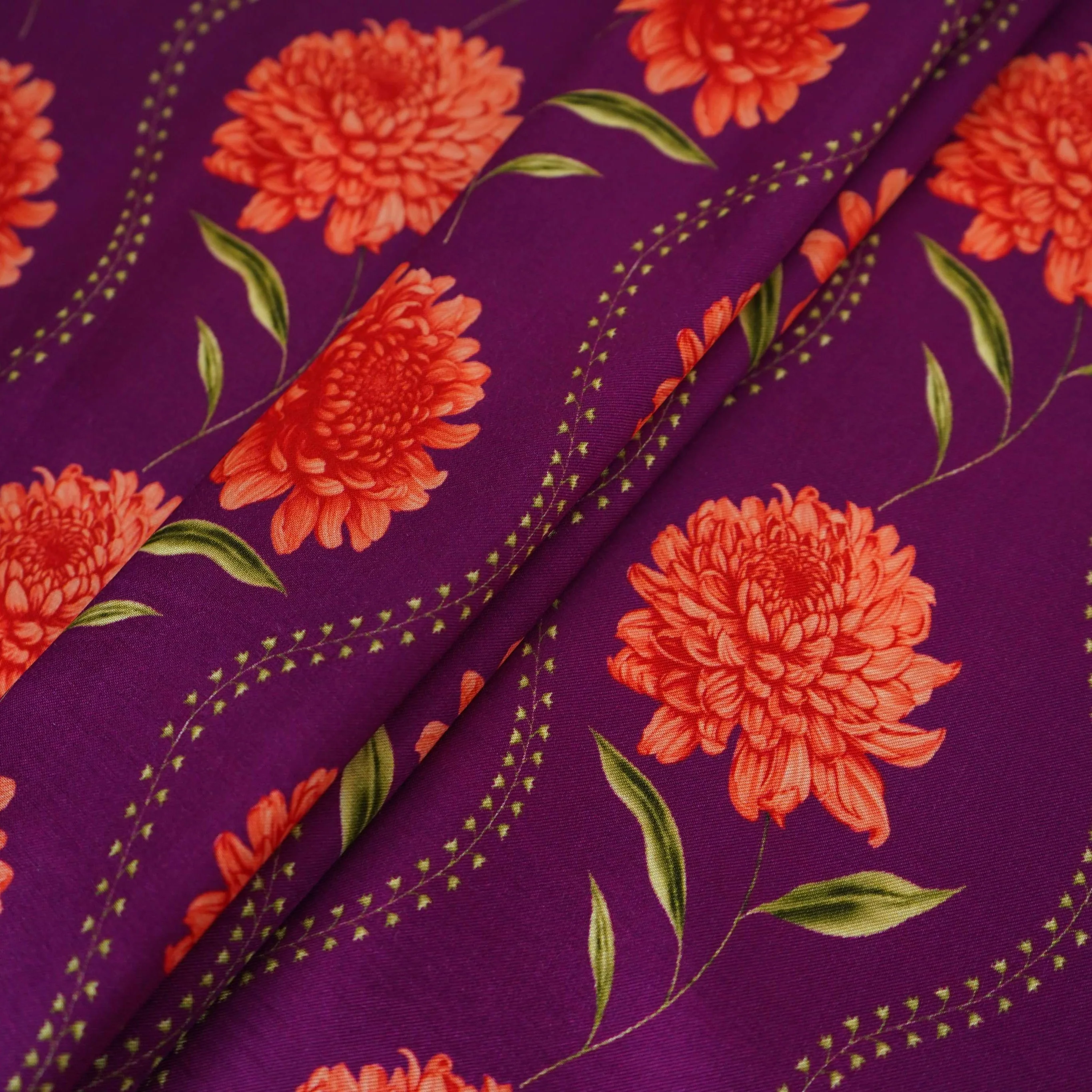 Purple floral print Silk Satin Fabric NVC-31566 - Image 5