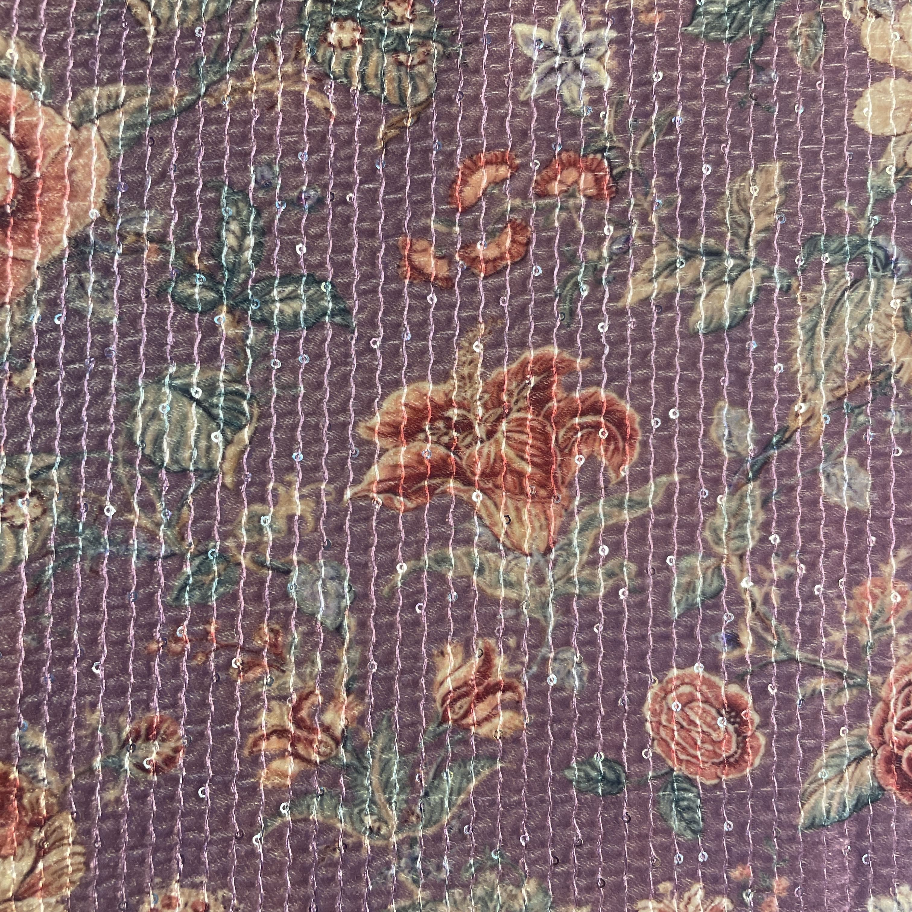 Purple Floral Print Velvet Fabric 20320 - Image 3