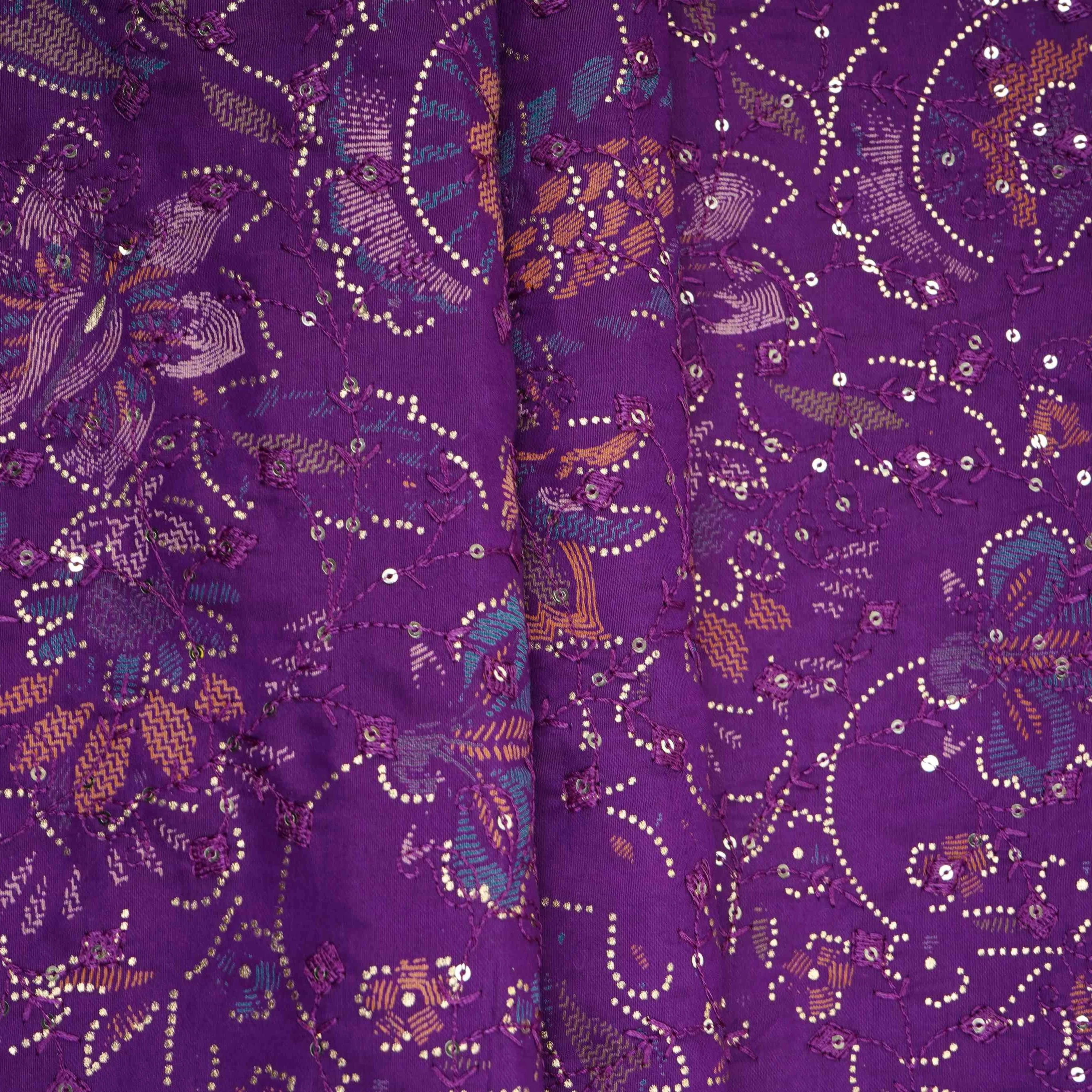 Purple Foil floral embroidery Eri Cotton Silk Fabric MTFG-31057 - Image 3