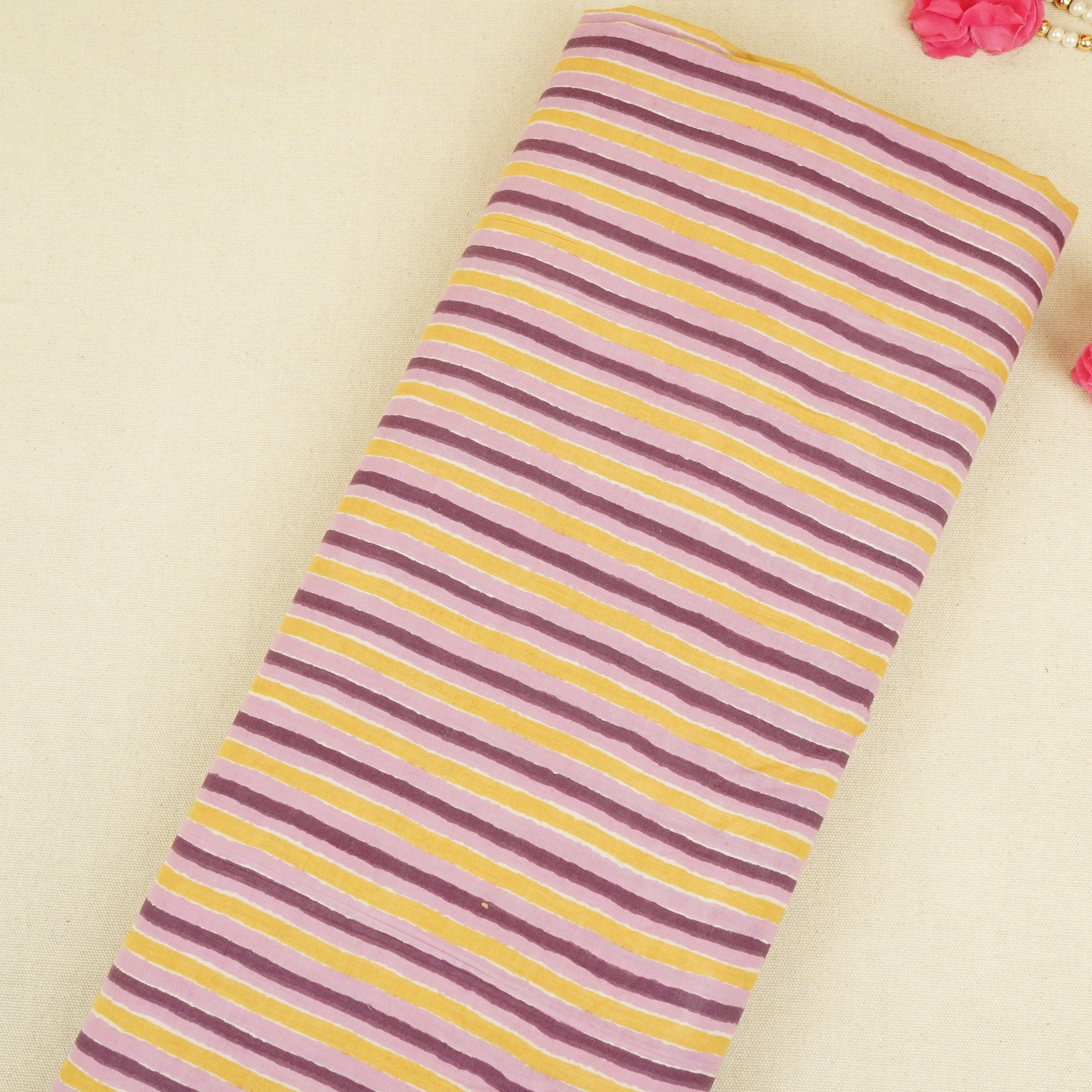 Purple & Green Stripes Print Cotton Fabric PB-29743