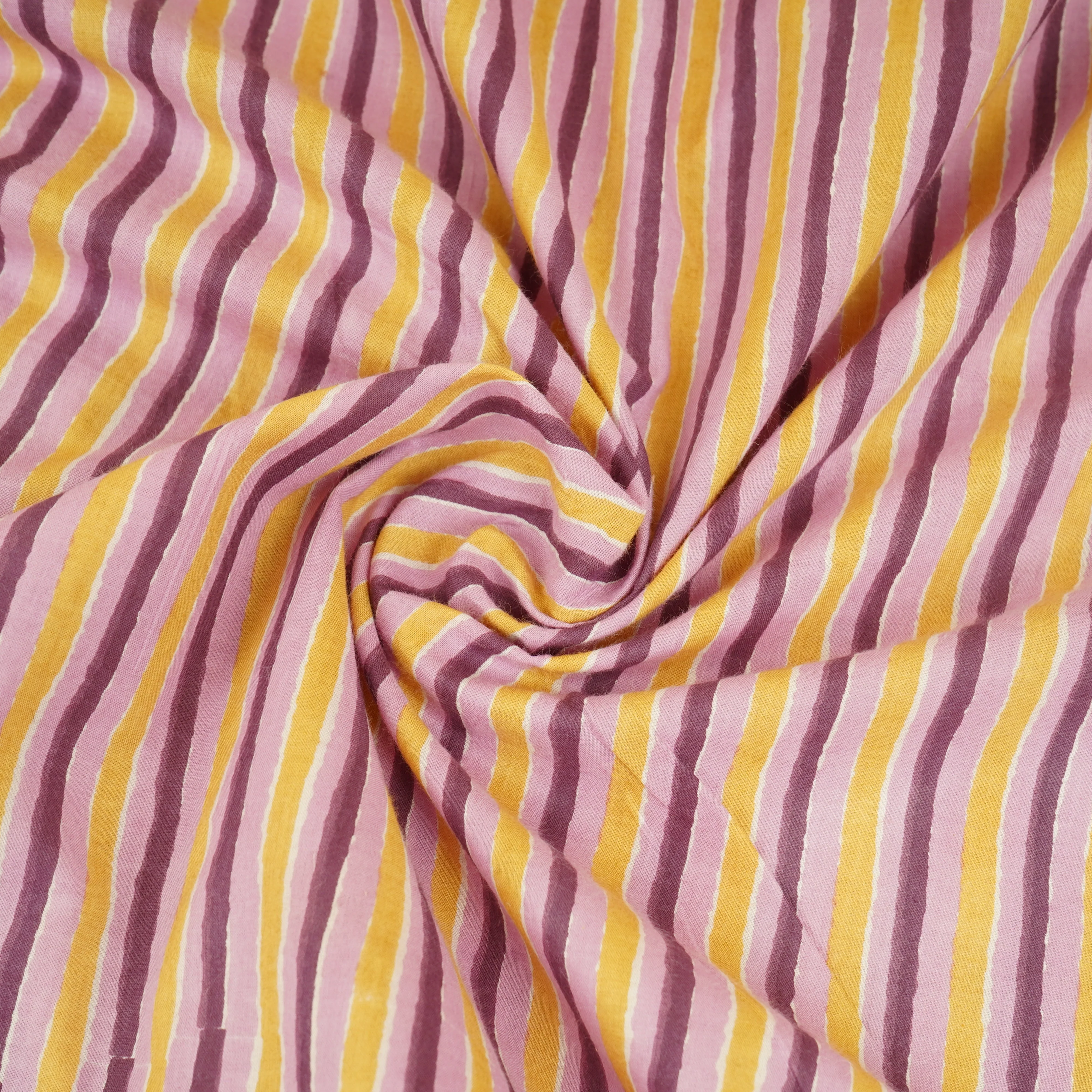 Purple & Green Stripes Print Cotton Fabric PB-29743 - Image 3
