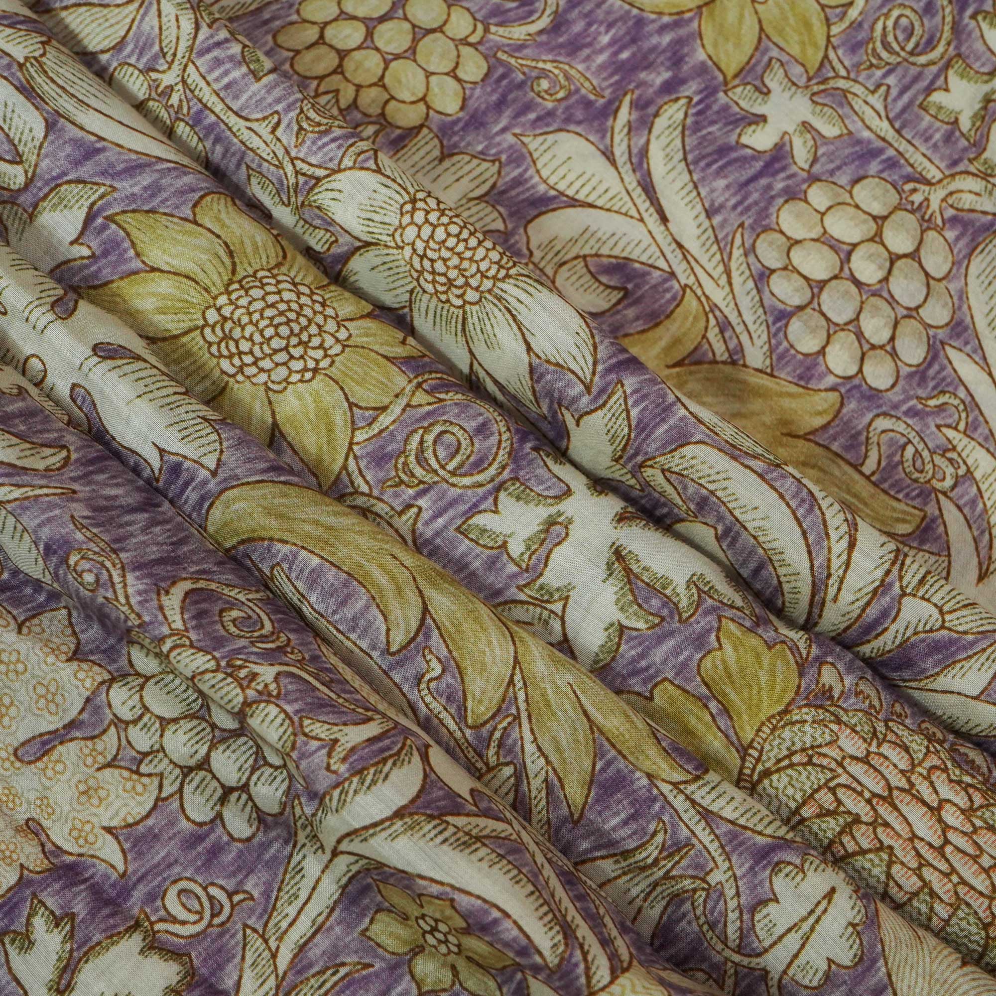 Purple Handpainted Floral Print Muslin Fabric GT-24685 - Image 3
