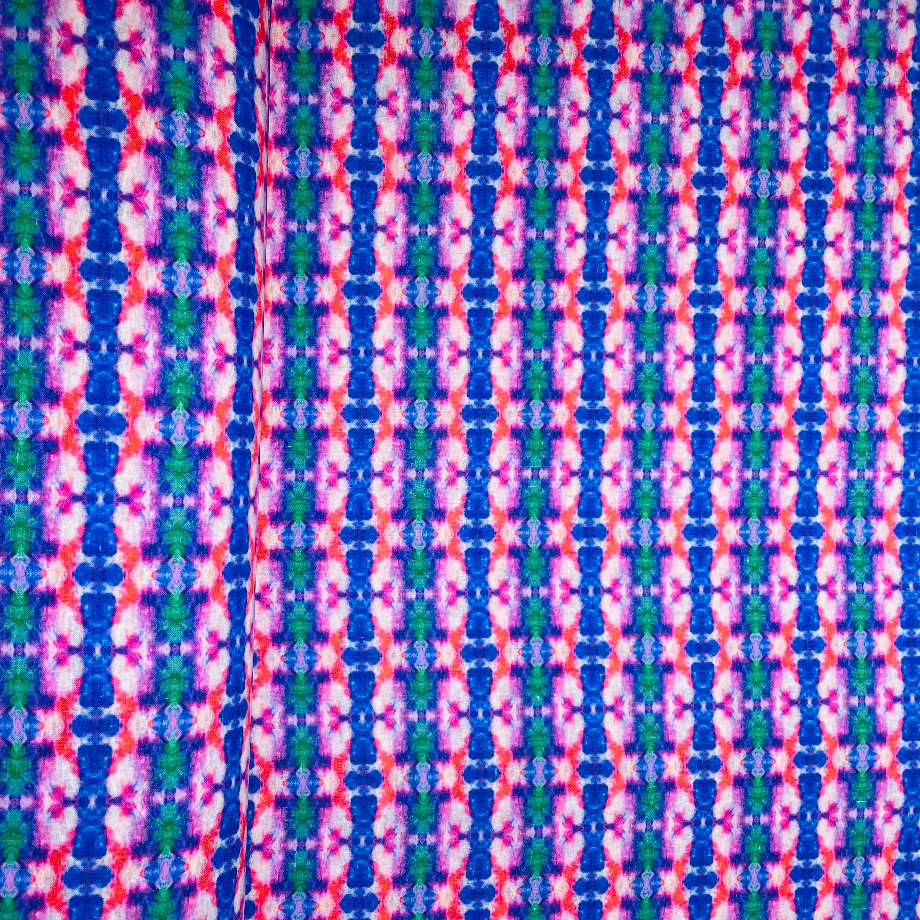 Purple & Multicolor Geometerical Print Mulmul Fabric - Image 3