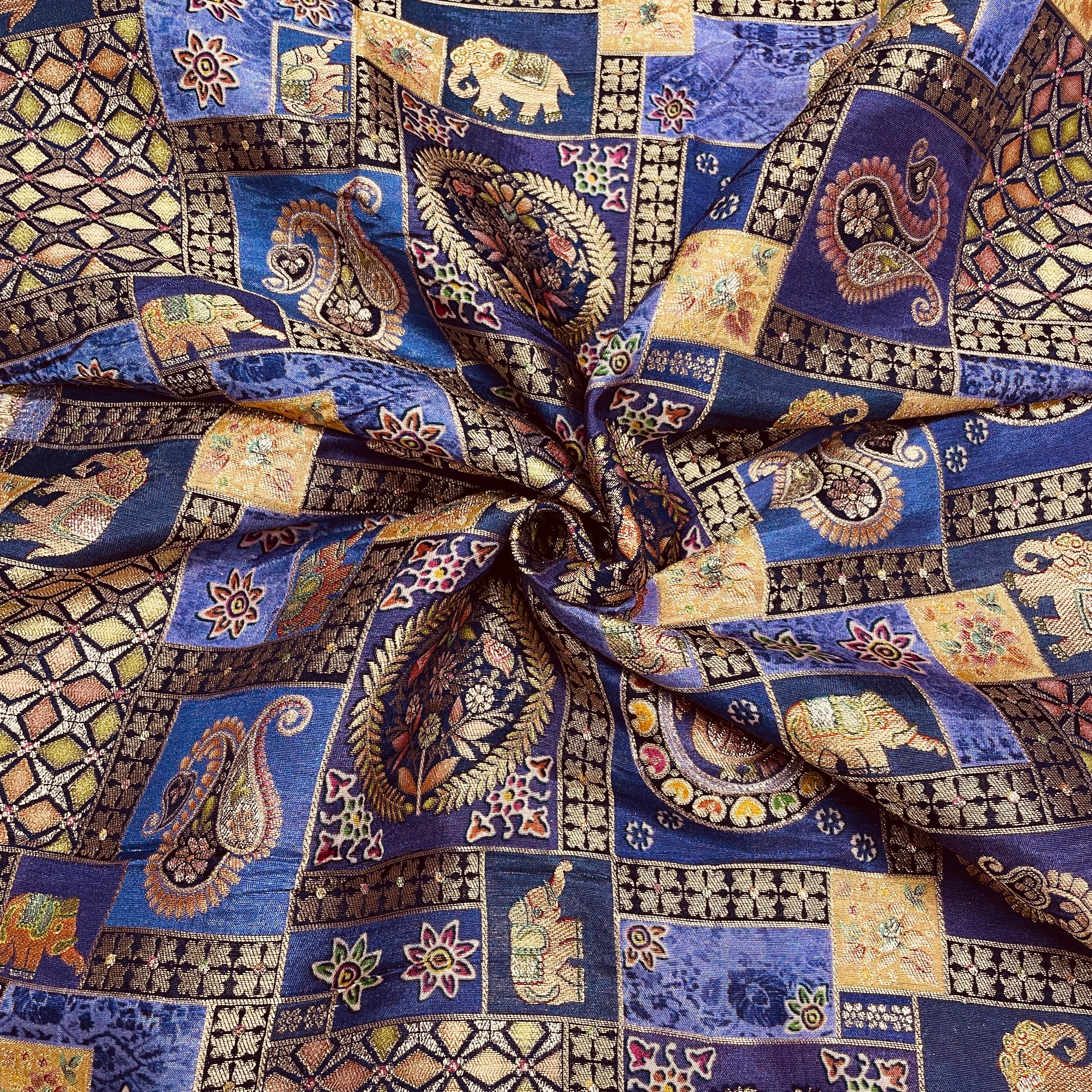 Purple & Multicolor Position Print With Zari Jacquard