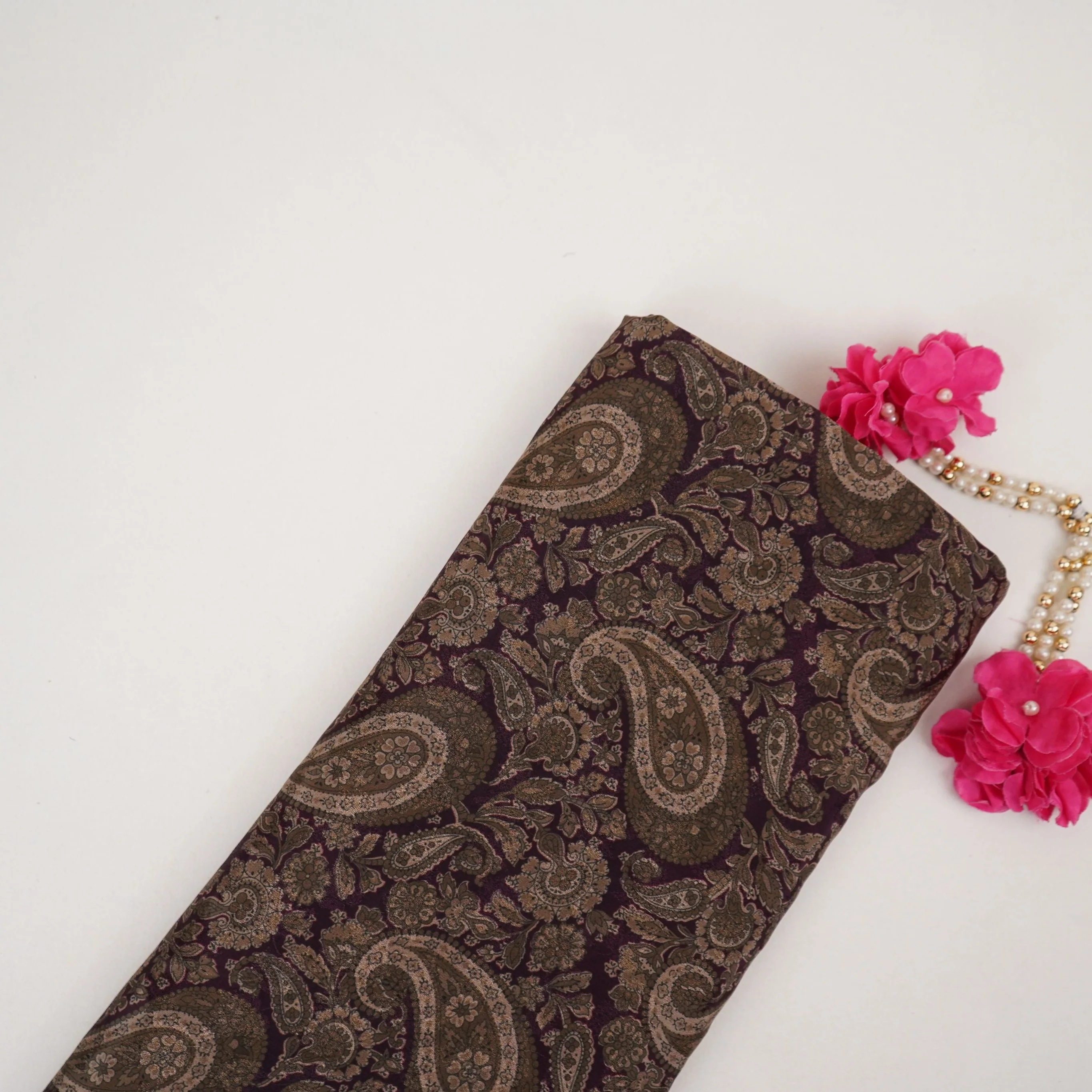 Purple Paisley Jacquard print Pure Crepe Fabric MTF-31478
