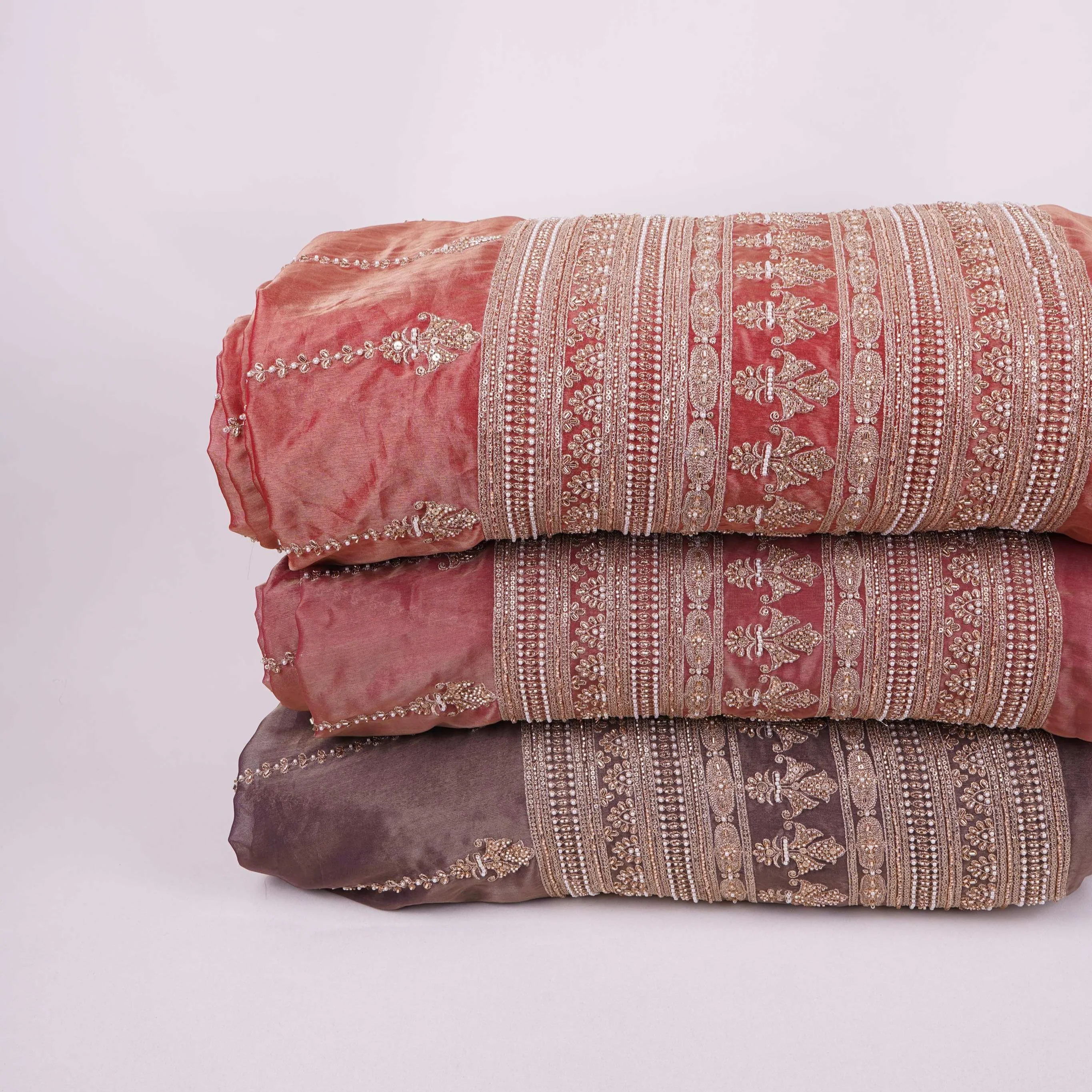 Magenta Pink Pearl Cutdana embroidery Kanjivaram Silk Fabric TFS-31788 - Image 6