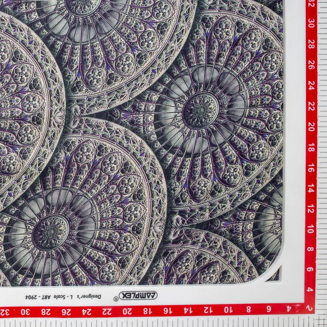 Purple Silver Digital Print Pure Silk Fabric - Image 3