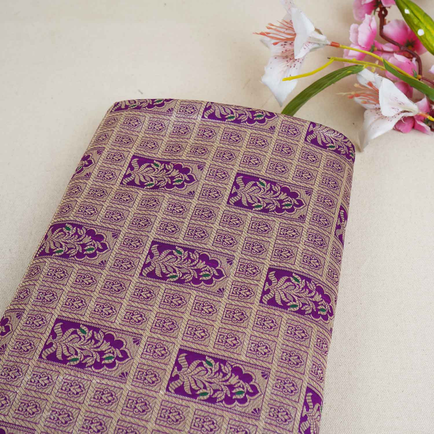 Purple Silver Jharokha Brocade Fabric NH-28917