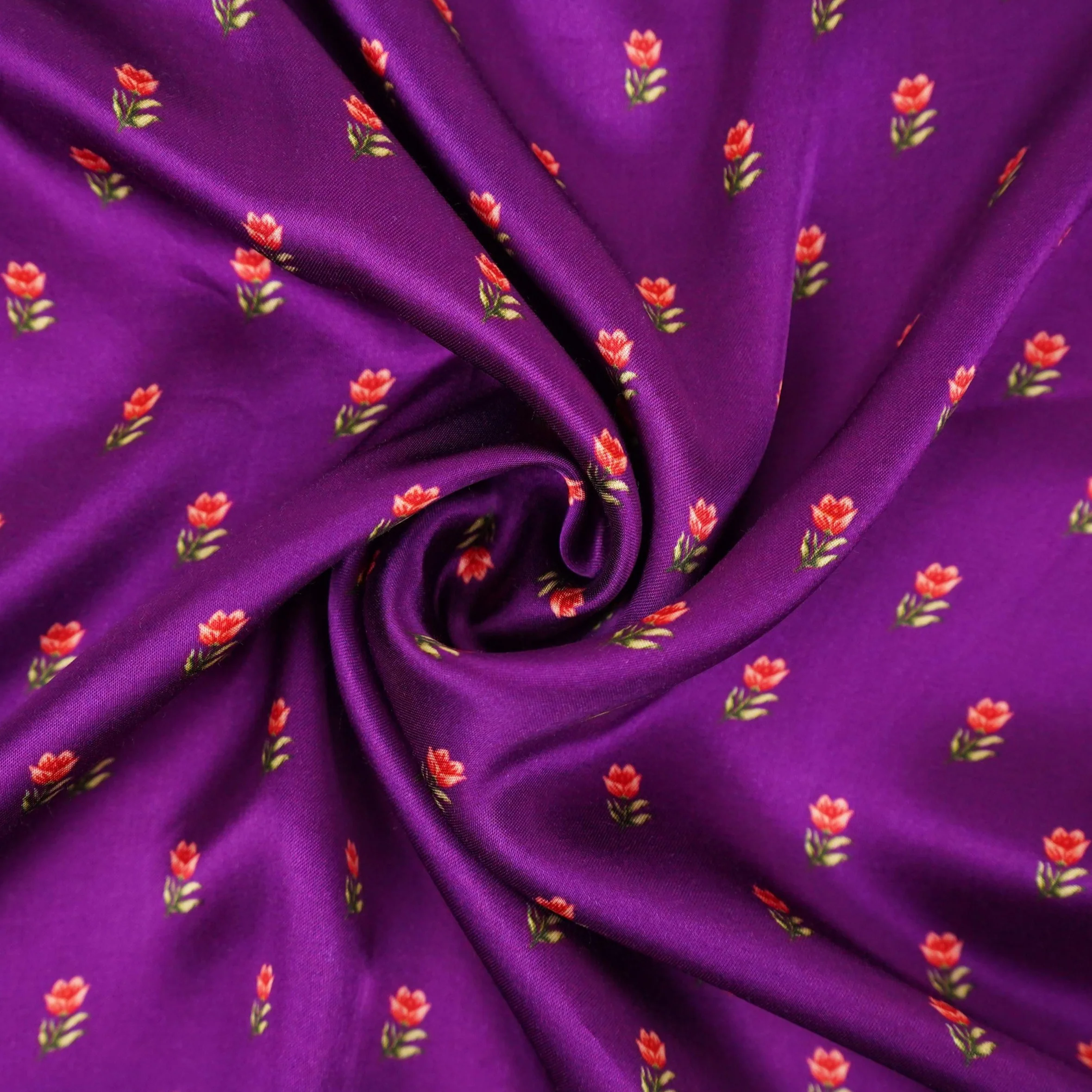 Purple small buti floral print Silk Satin Fabric NVC-31560 - Image 4