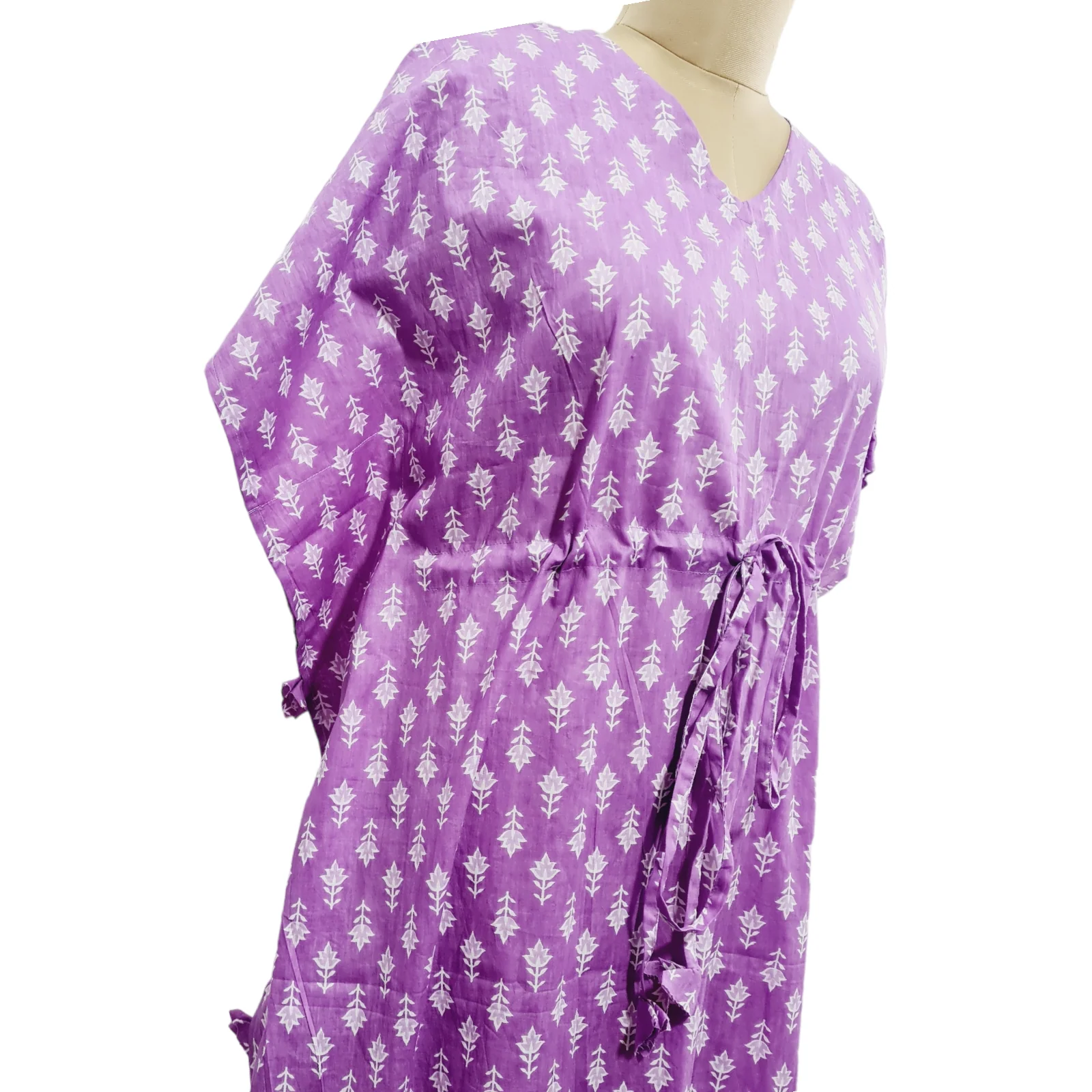 Purple & White Floral Print Kaftan - Image 2