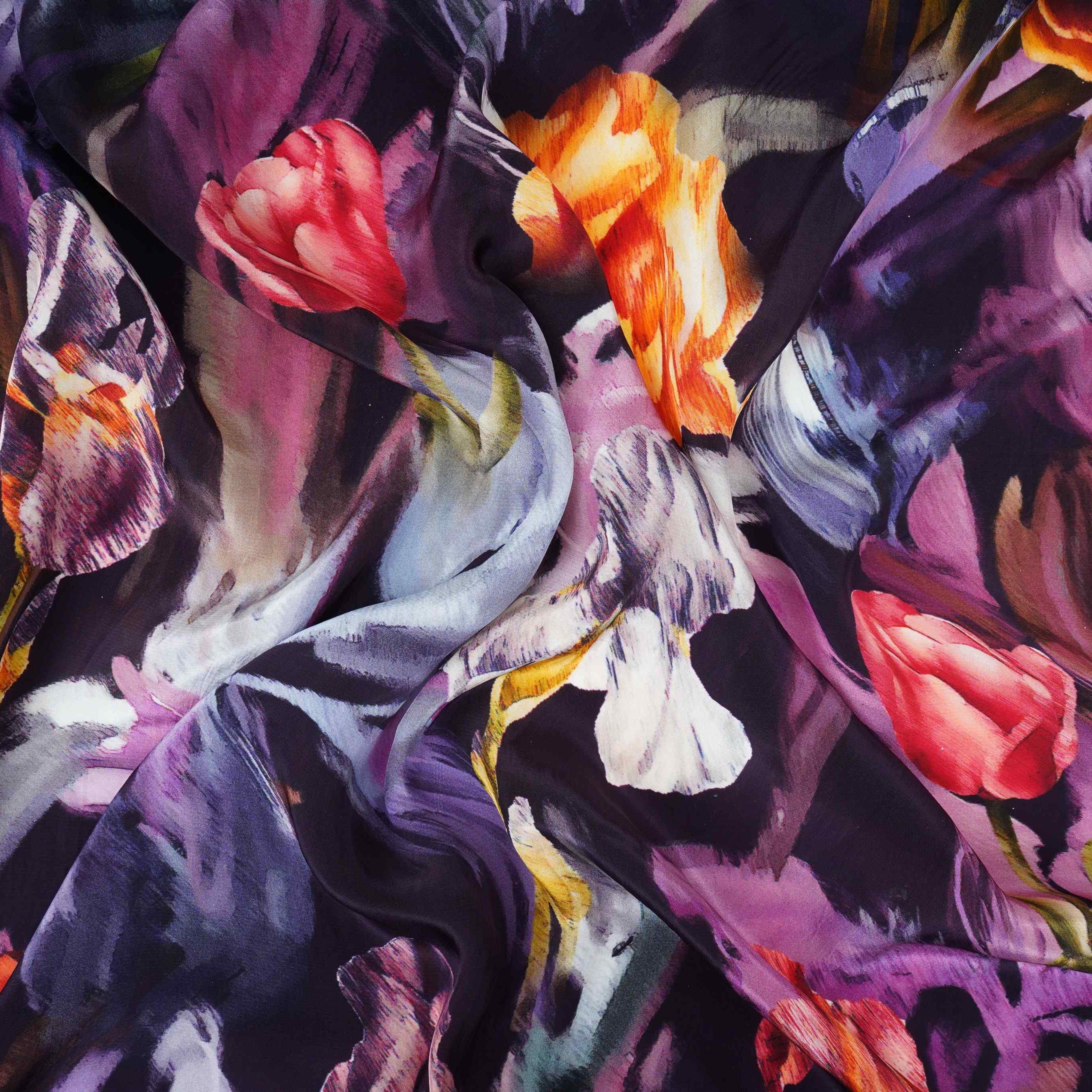 Purple with Black Abstract print Crepe Fabric NVC-31826 - Image 3