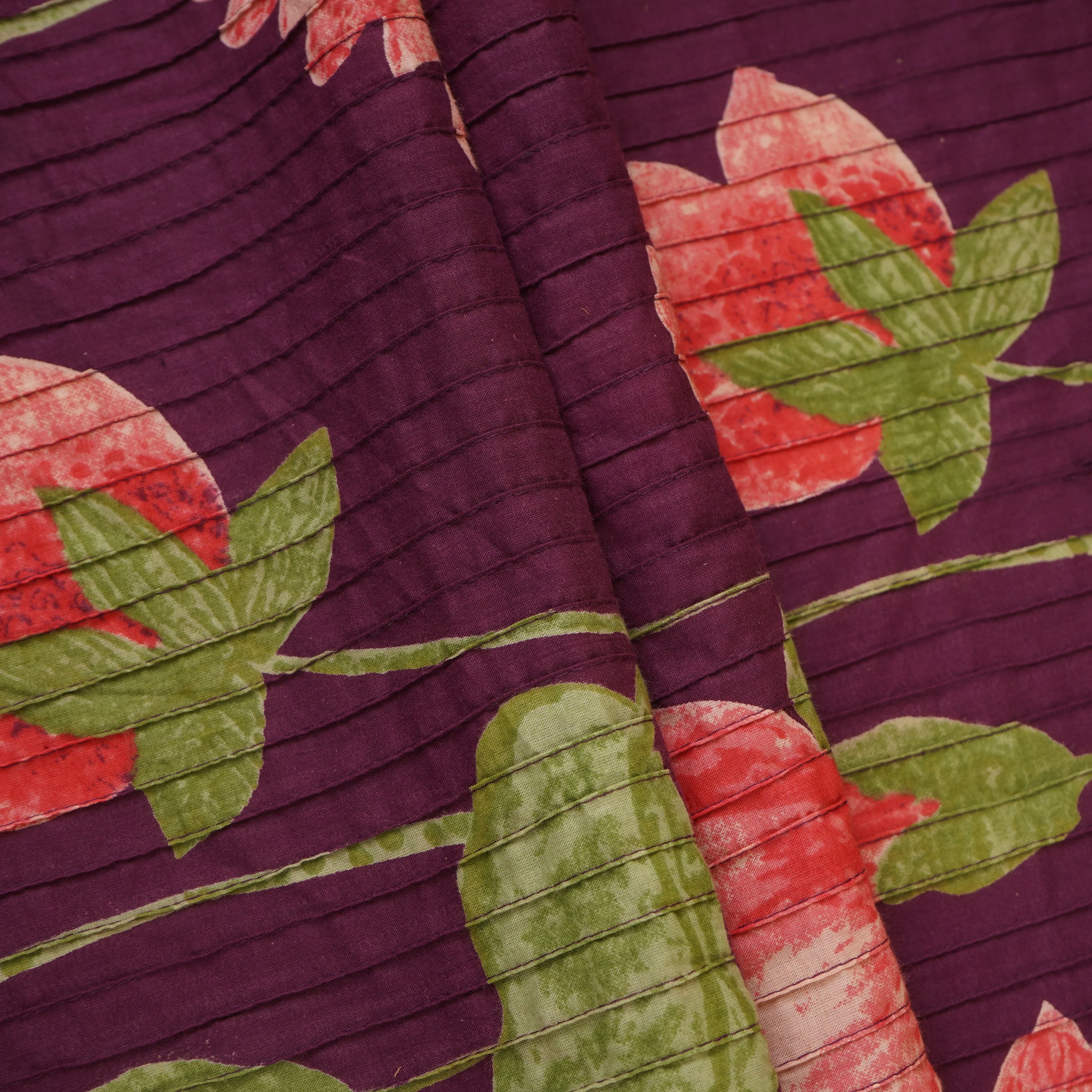 Purple with Green Floral Pintuck Cotton Fabric CH-29802 - Image 4