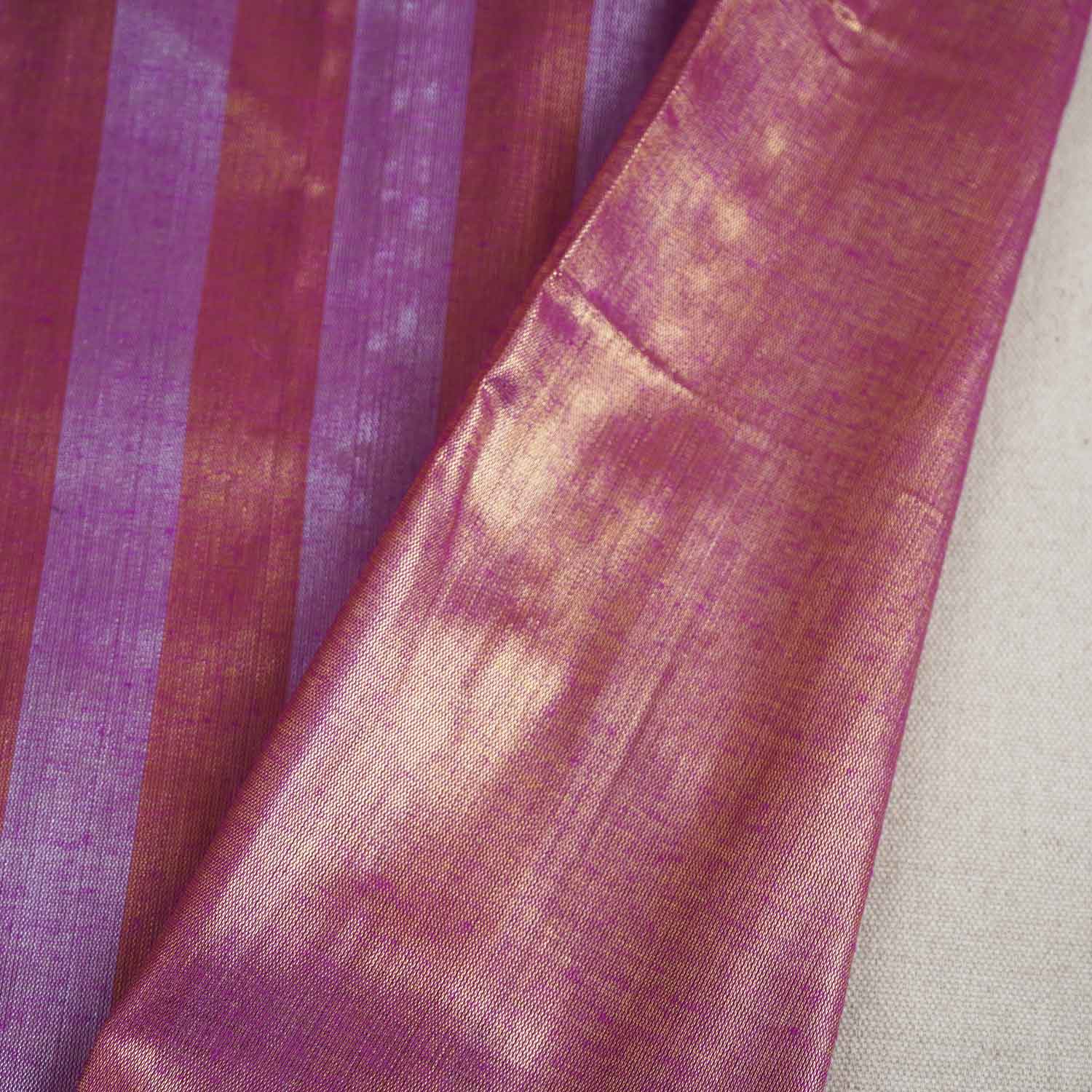 Purple With Orange Strips Chanderi Tissue Fabric CW-28926 - Image 2
