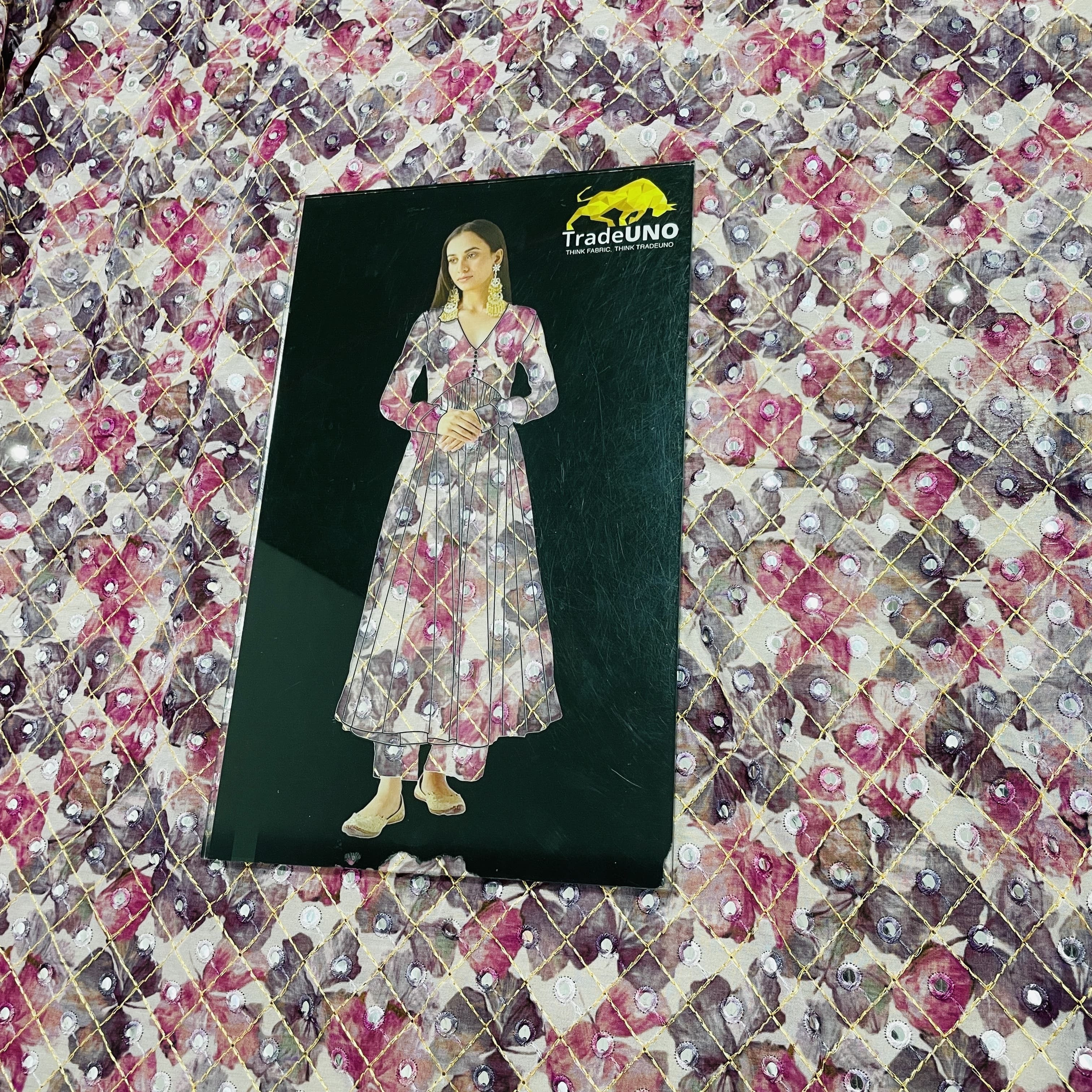 Purple Zari With Mirror Work Embroidery Georgette Fabric 60 - Image 4