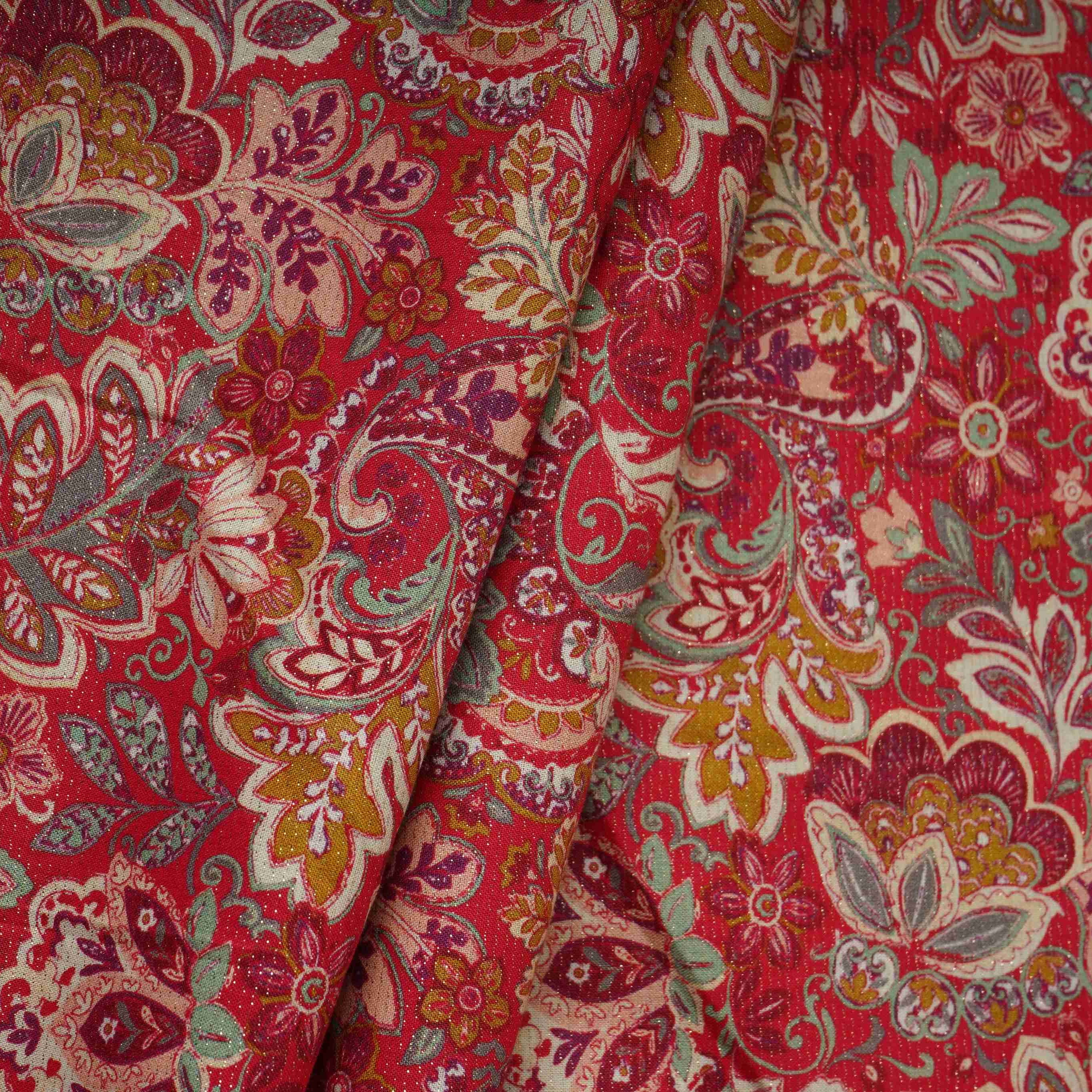 Rani Pink Shimmer floral print 60s Cotton Fabric PI-31890 - Image 5