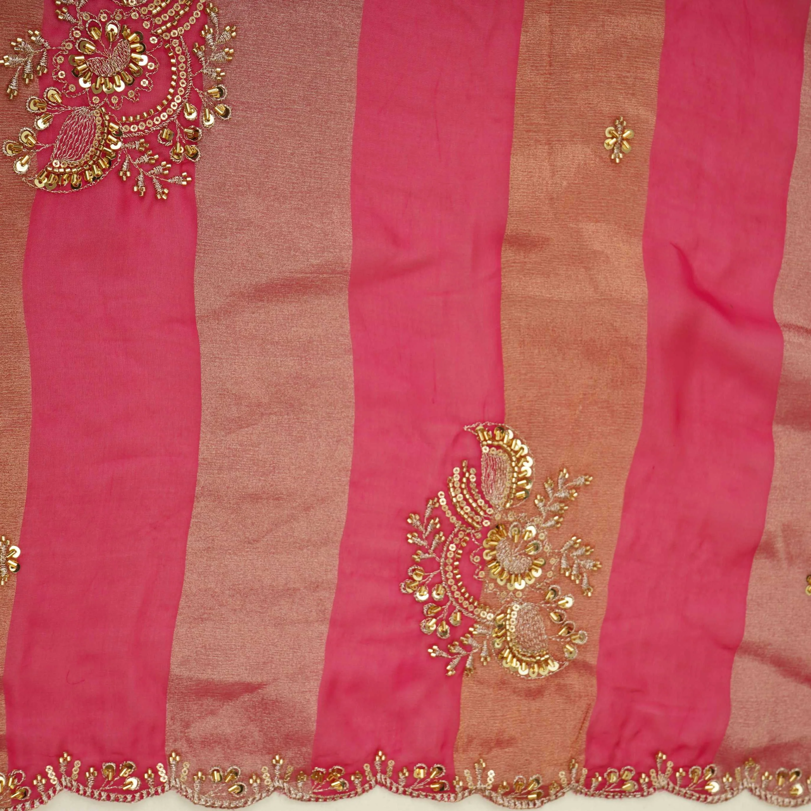 Rani Pink Stripes cutdana embroidery Tissue Fabric VFS-31695 - Image 2