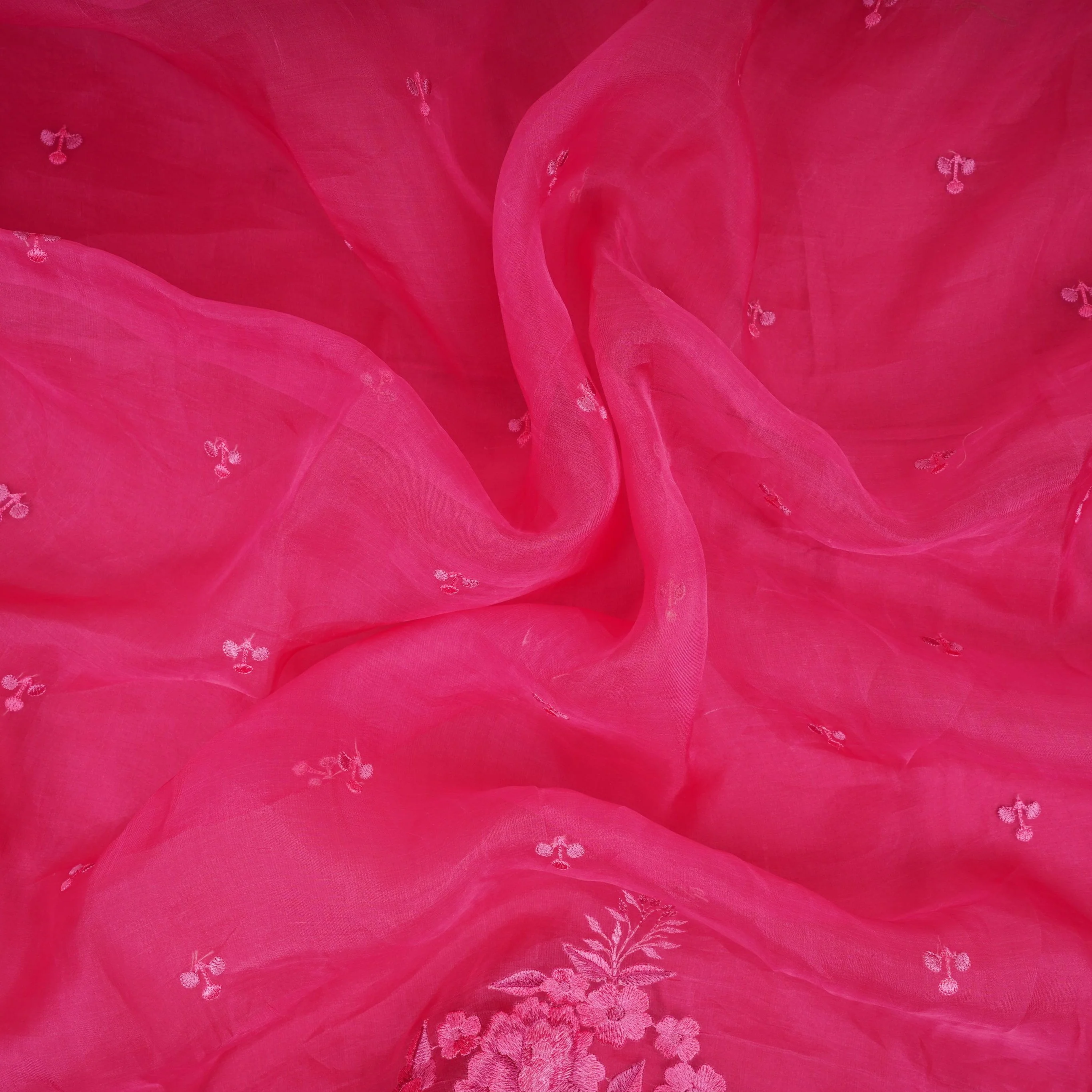 Rani Pink thread embroidery Pure 27gm Organza Fabric GPF-32071 - Image 3