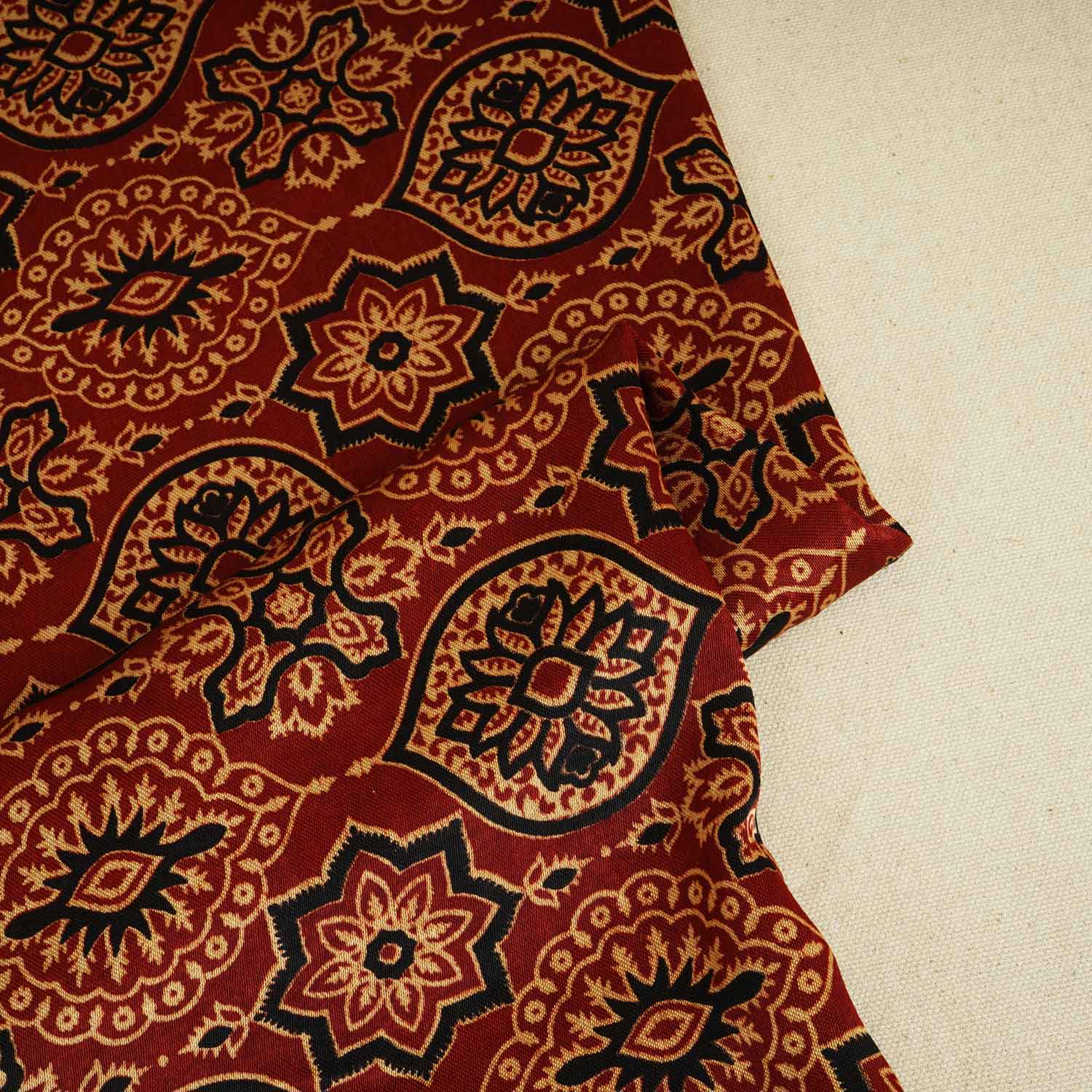 Red Ajrakh Print Mashru Silk Fabric EEG-28308 - Image 2