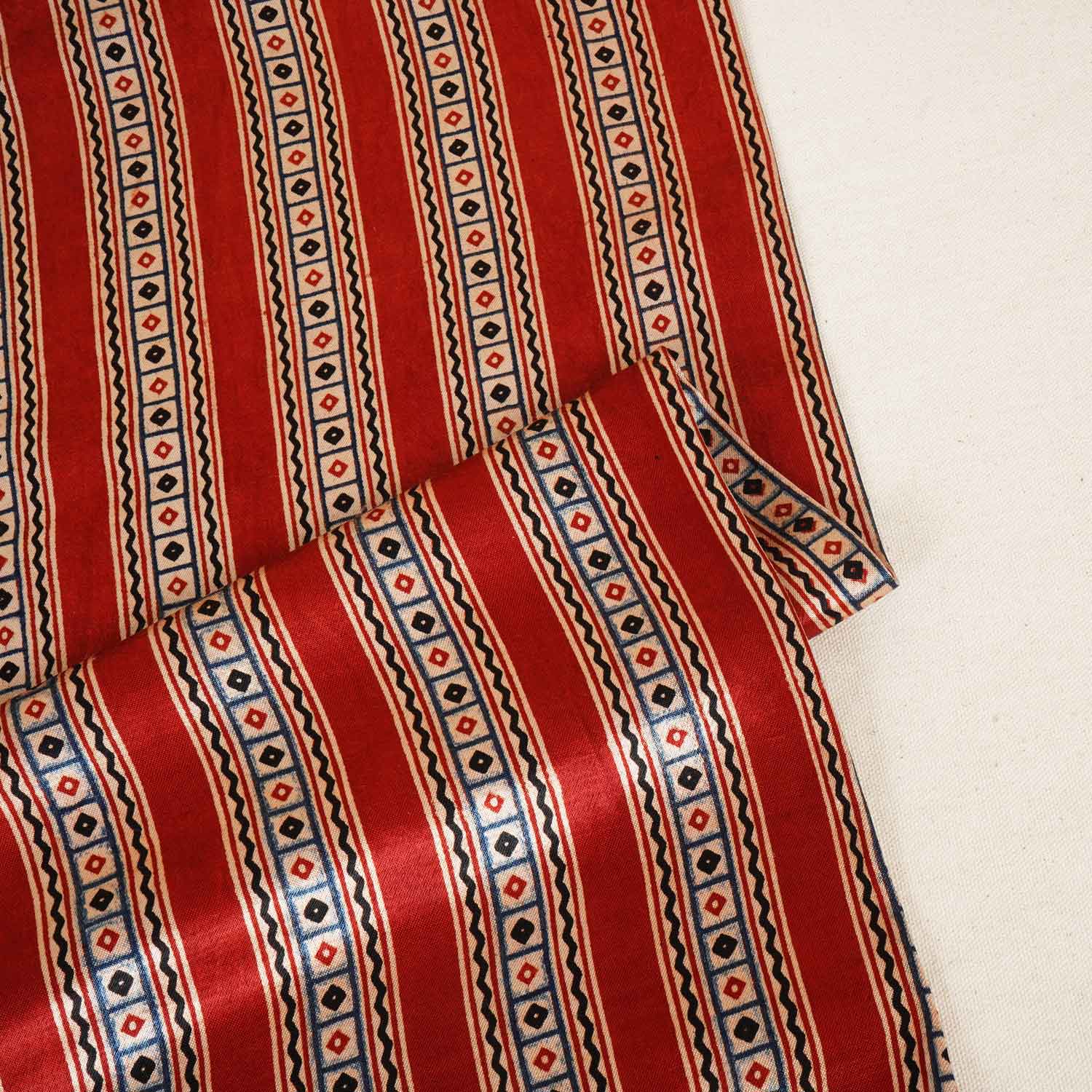 Red Ajrakh Print Mashru Silk Fabric IA-27812 - Image 2