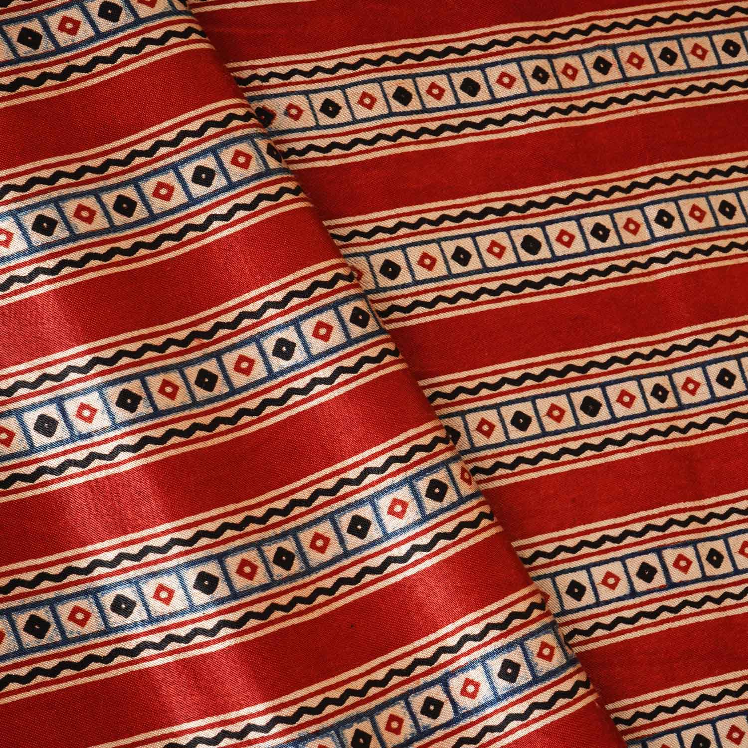Red Ajrakh Print Mashru Silk Fabric IA-27812 - Image 3
