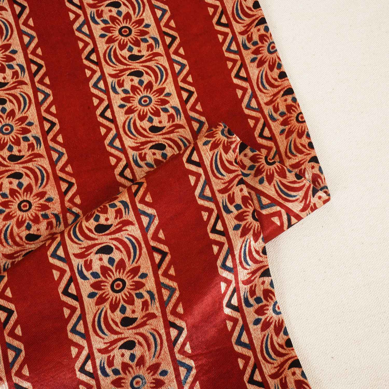 Red Ajrakh Print Mashru Silk Fabric IA-27815 - Image 2