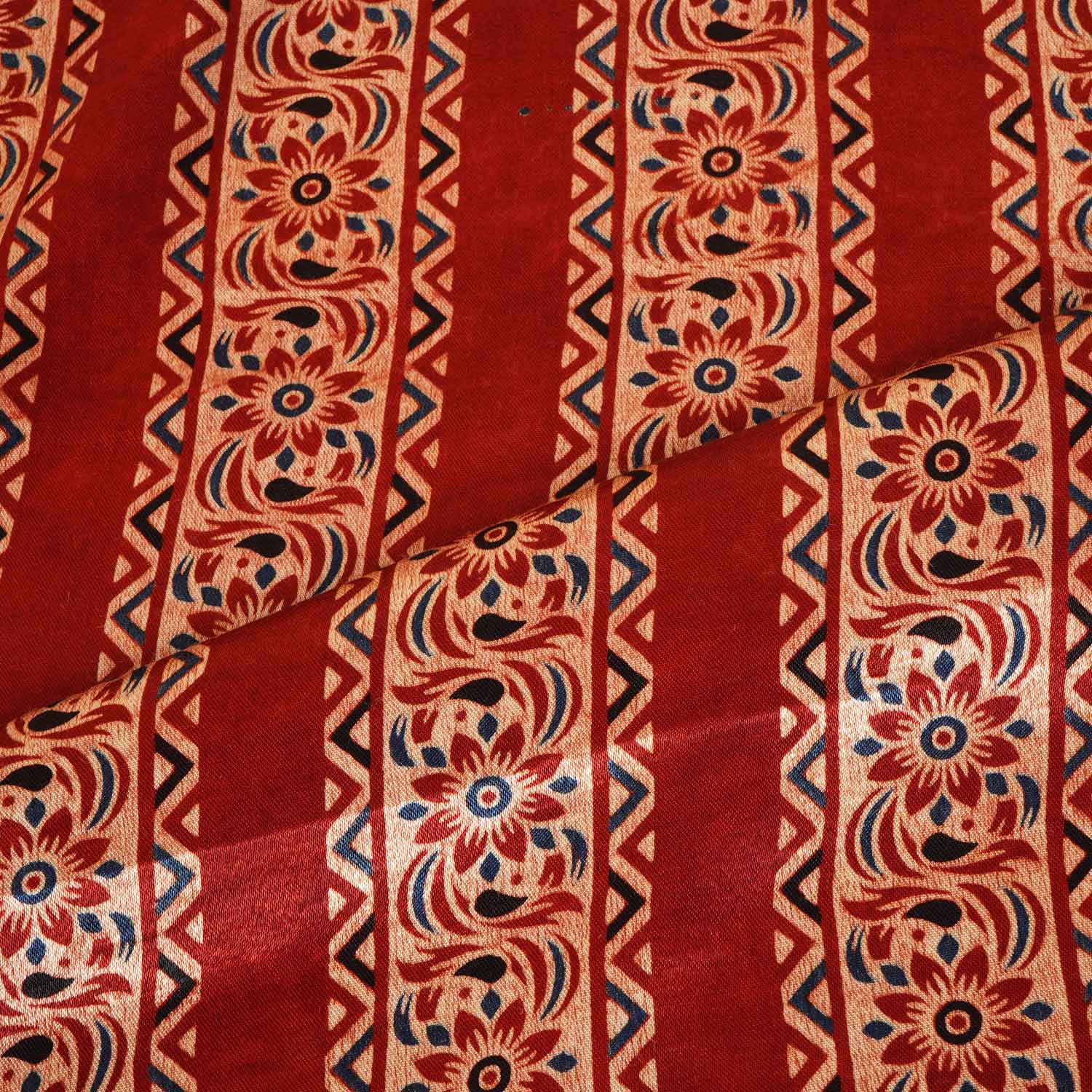 Red Ajrakh Print Mashru Silk Fabric IA-27815 - Image 3