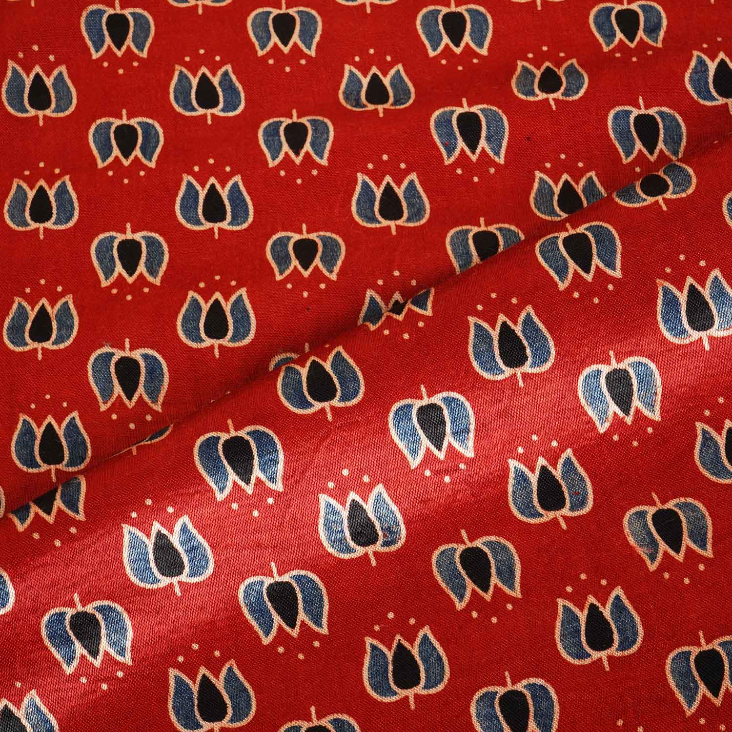 Red Ajrakh Print Mashru Silk Fabric IA-27816 - Image 3