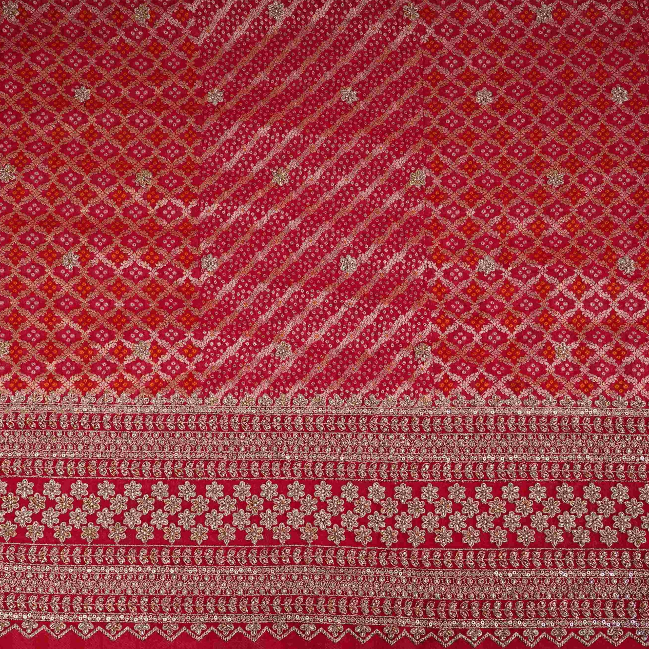 Red Bandhani Jacquard Cutdana Embroidery Russian Silk Fabric TF-32345 - Image 2