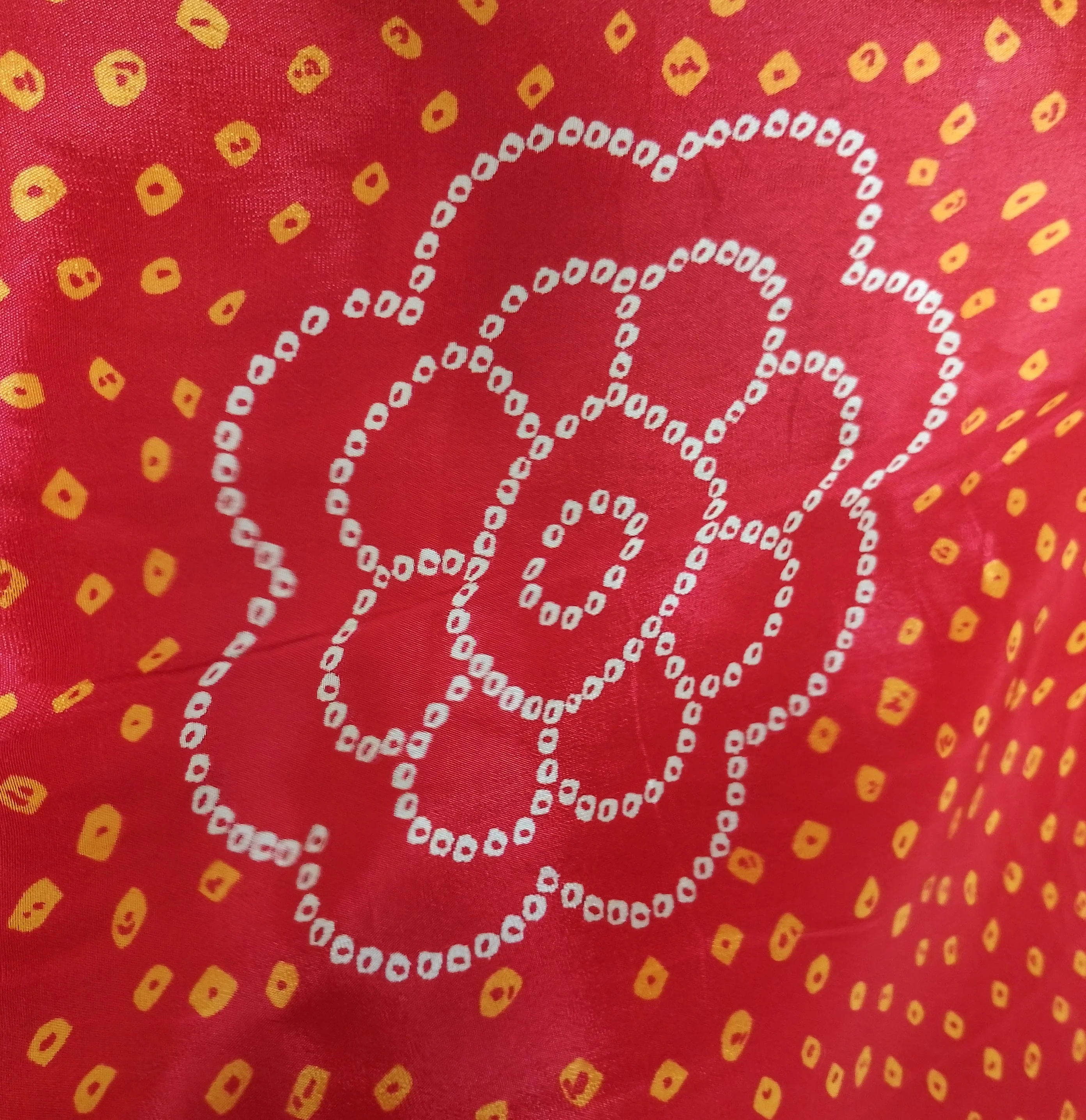 Red Bandhani Print Crepe Fabric