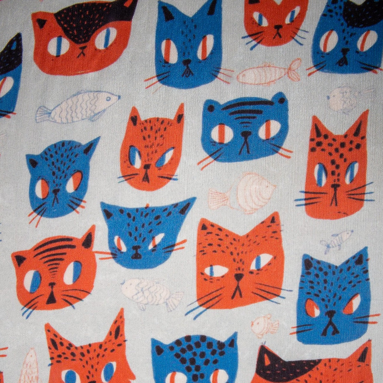 Red Blue Quirky Print Chinnon Chiffon Fabric - Image 3