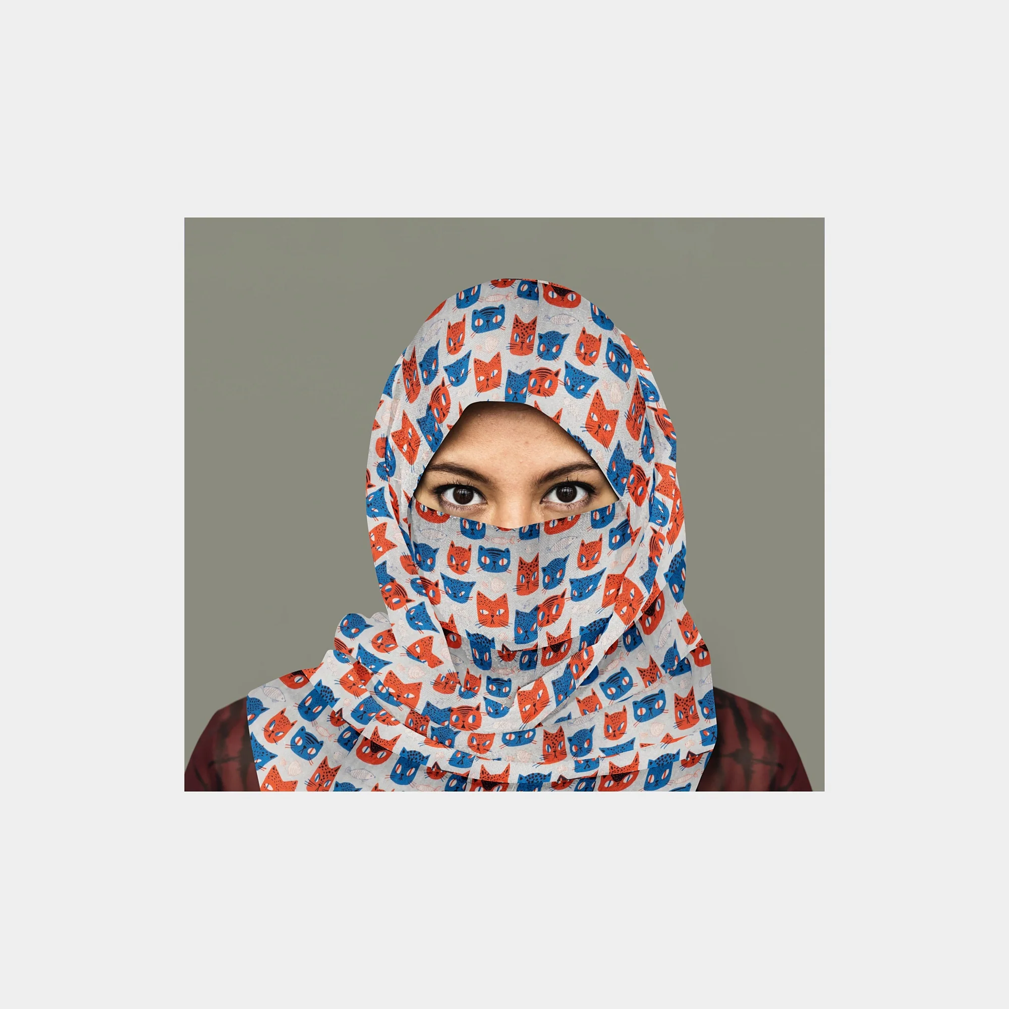 Red Blue Quirky Print Chinnon Chiffon Fabric - Image 4