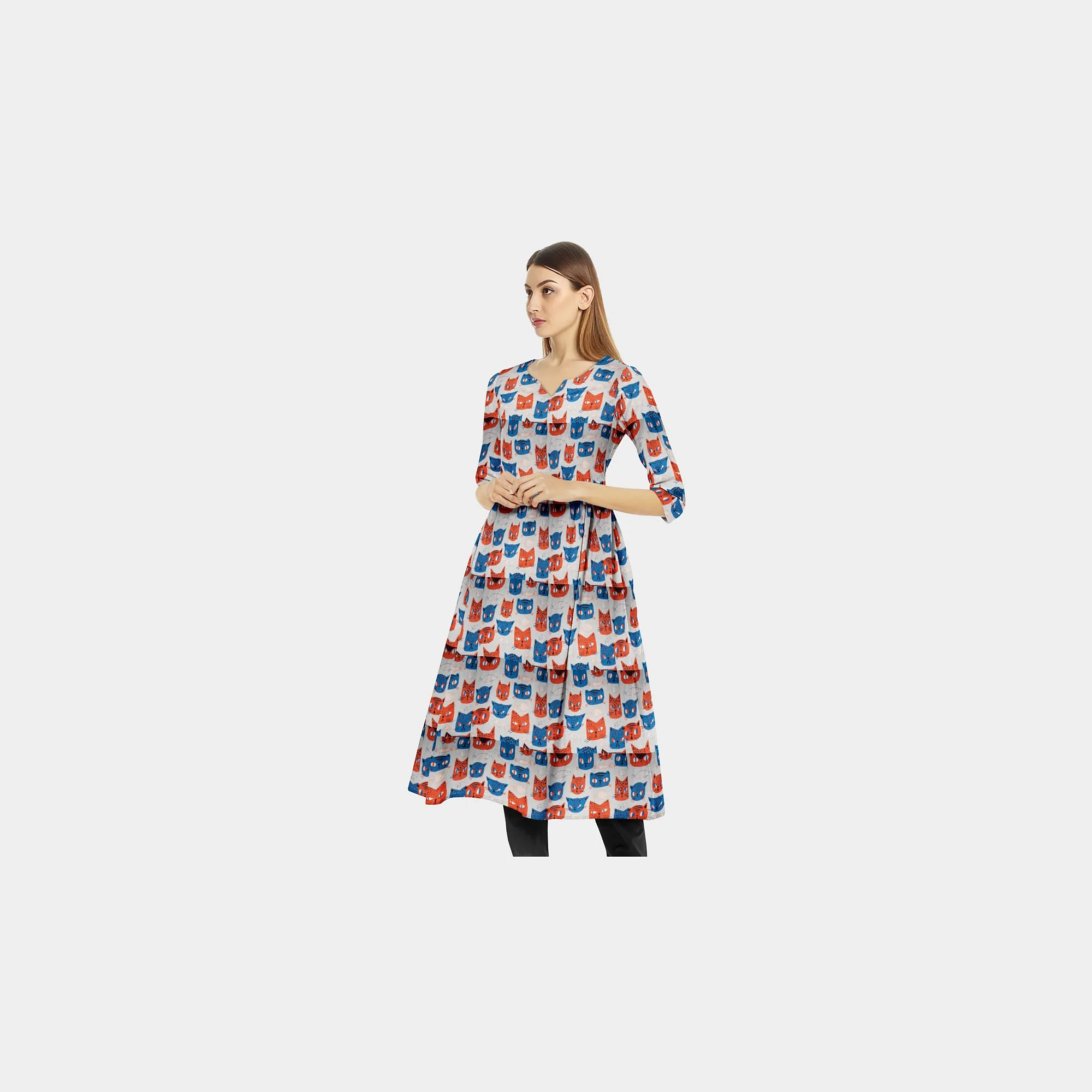 Red Blue Quirky Print Chinnon Chiffon Fabric - Image 6