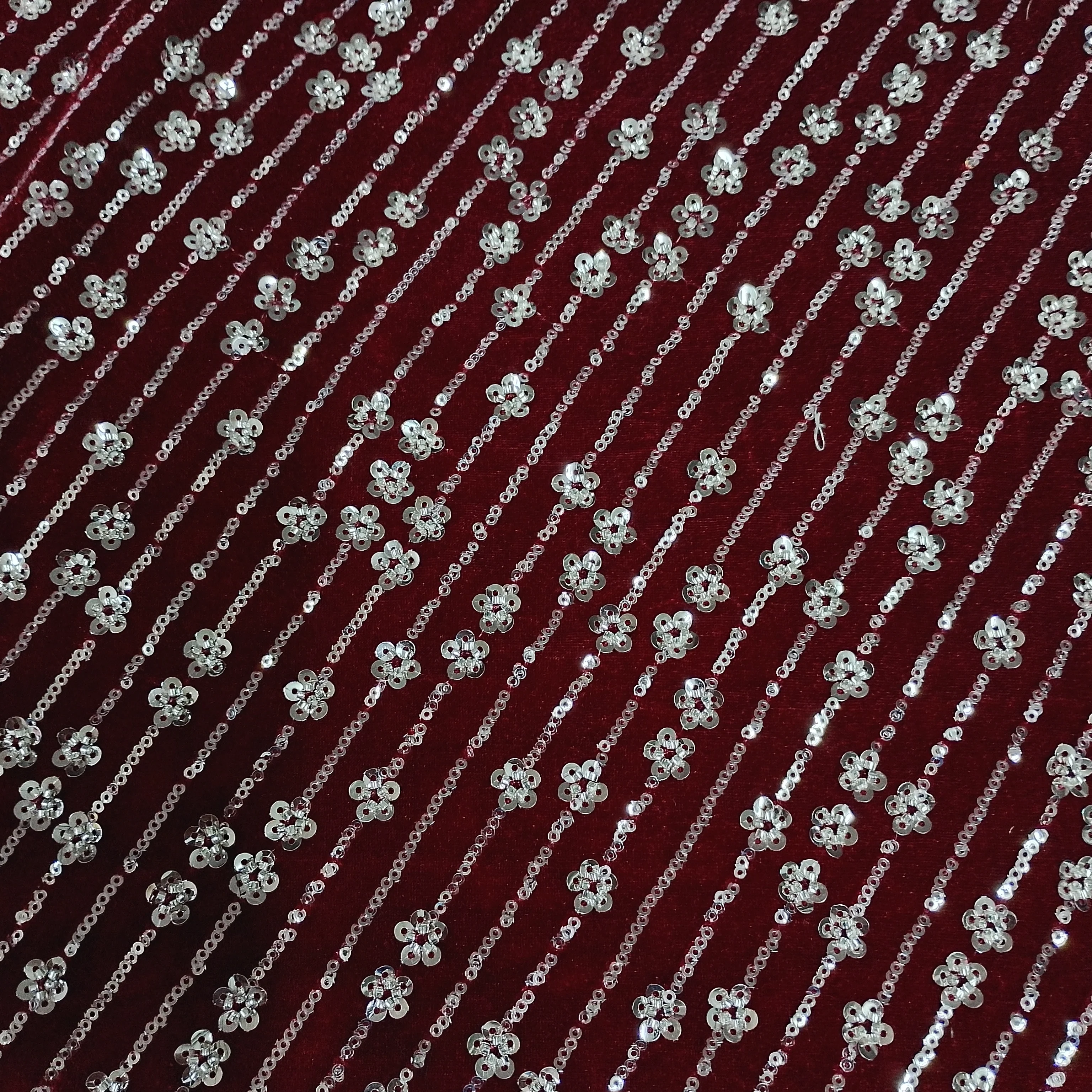 Red Cutdana Embroidery Velvet Fabric 20886 - Image 2