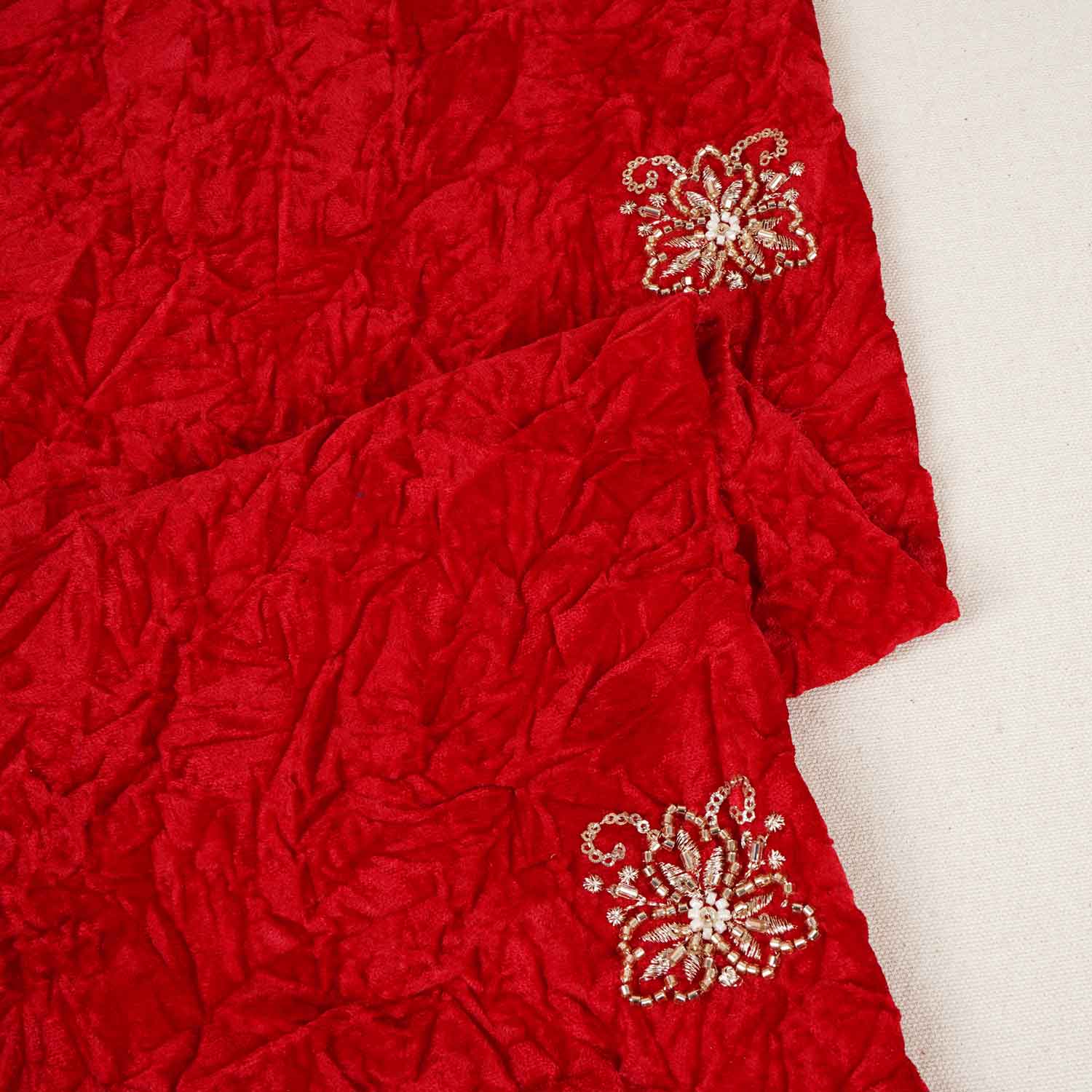 Red Floral Cutdana Crushed Velvet 9000 SC-27994 - Image 2