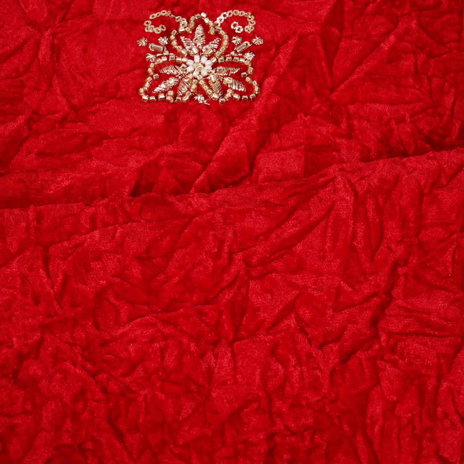 Red Floral Cutdana Crushed Velvet 9000 SC-27994 - Image 3