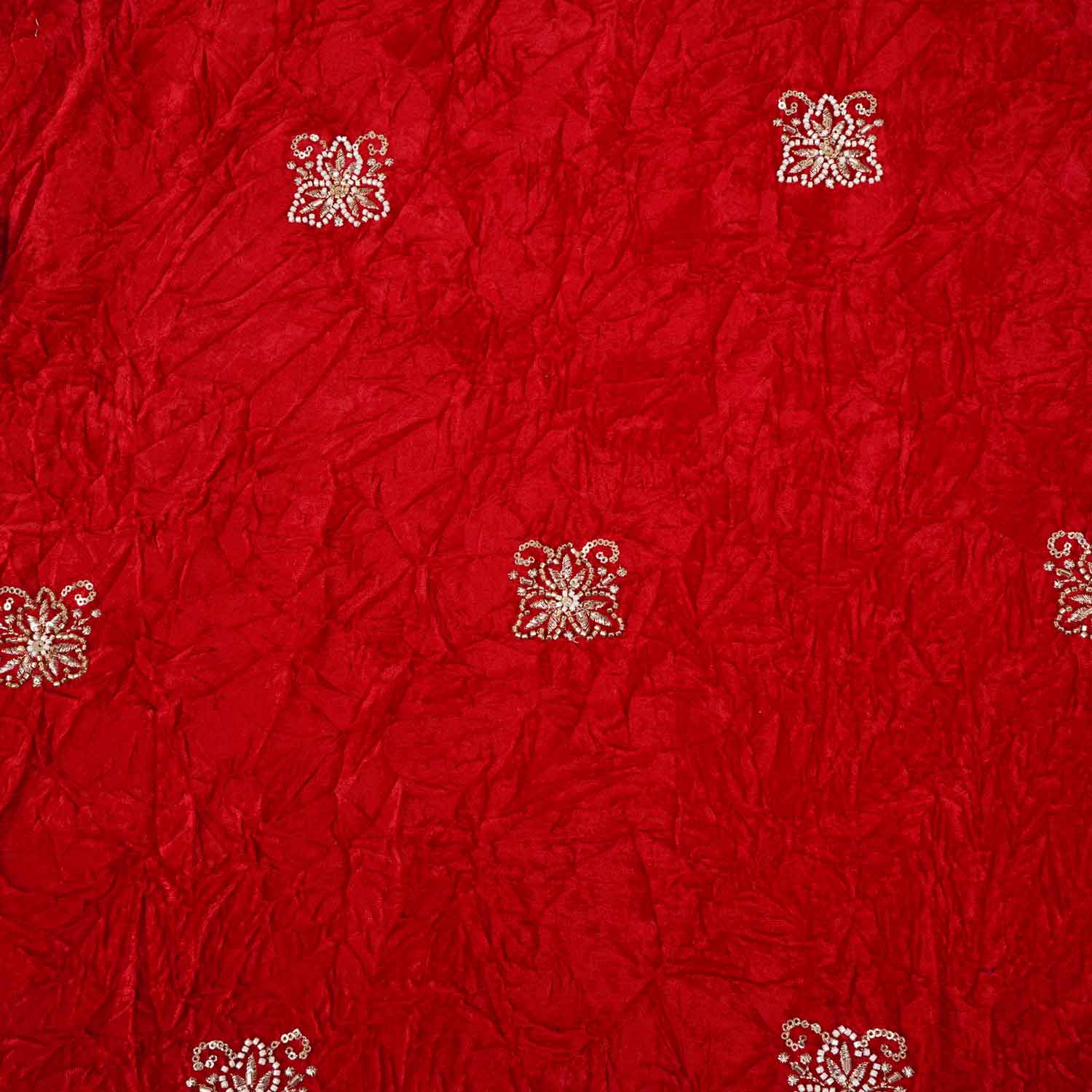 Red Floral Cutdana Crushed Velvet 9000 SC-27994 - Image 4