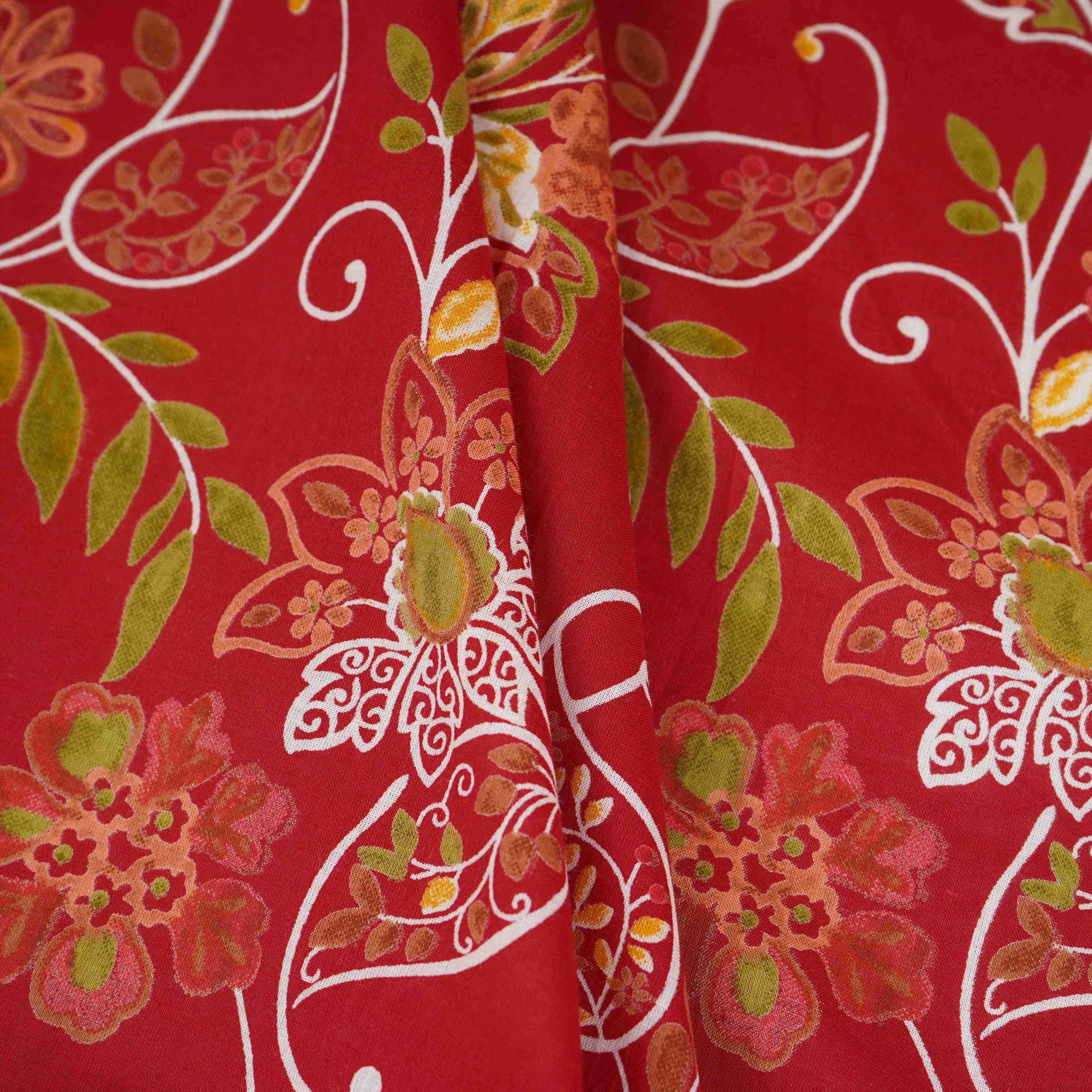 Red Floral Print Cotton Fabric OG-30411 - Image 3