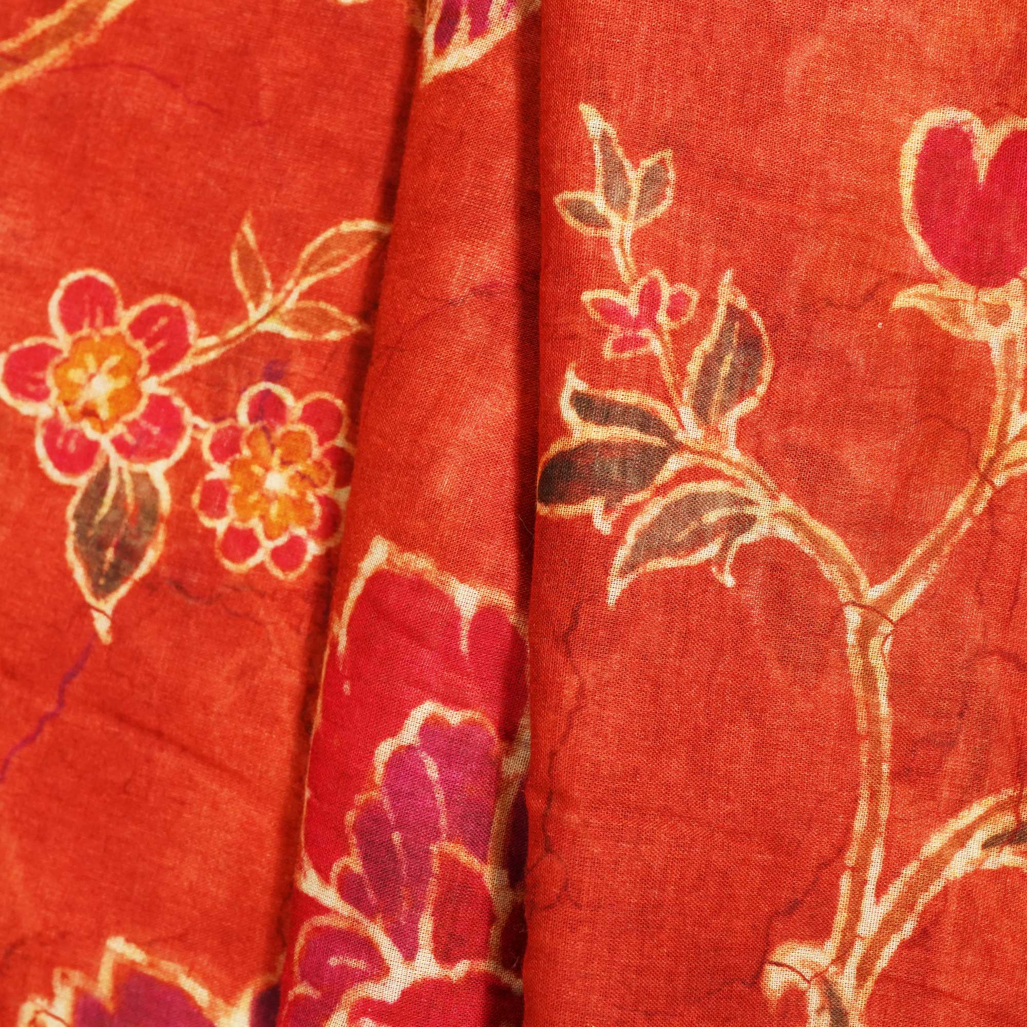 Red Floral Print Cotton Mulmul Fabric GT-25420 - Image 3