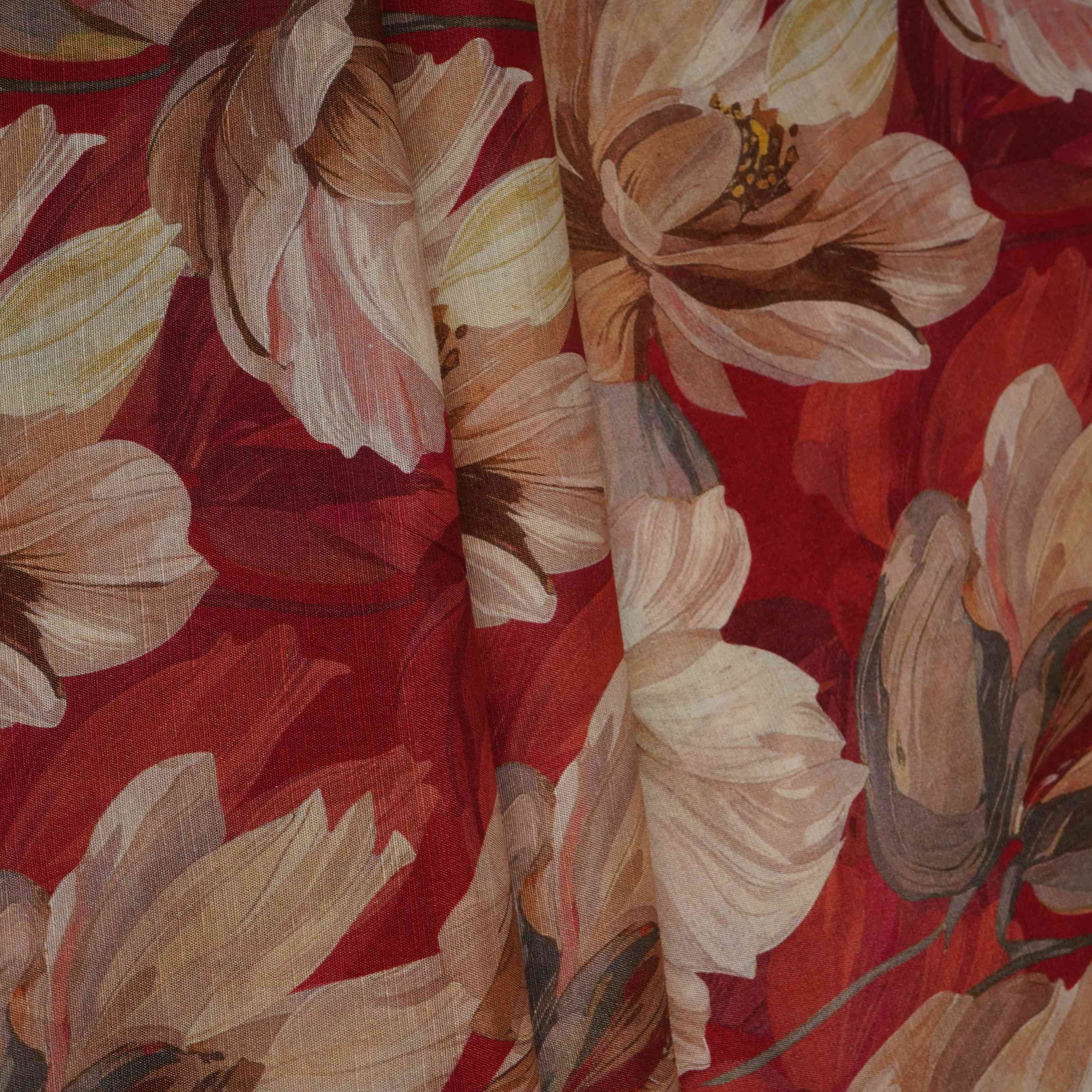 Red floral print Cupro Linen Fabric PI-31908 - Image 4