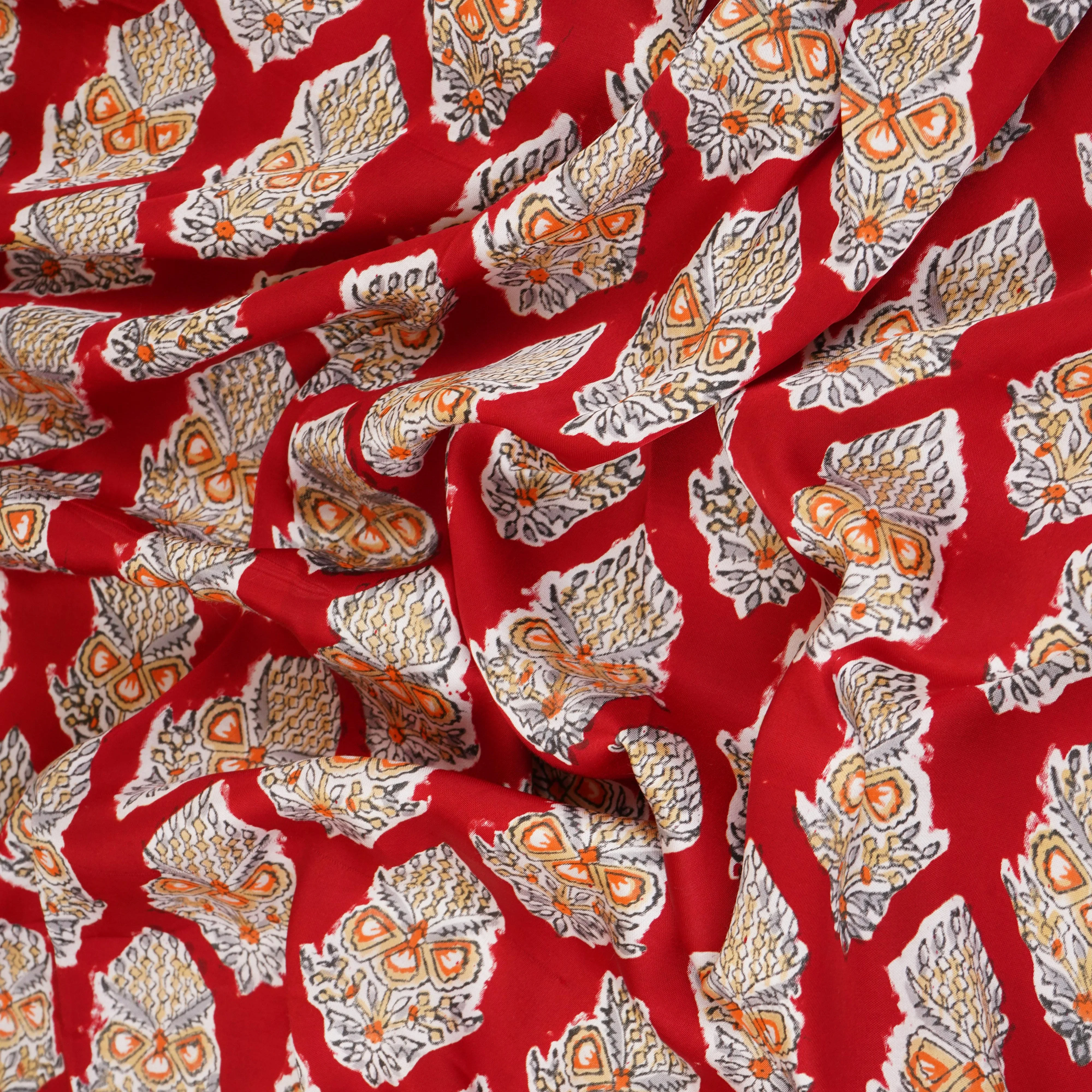 Red floral print Modal Satin Fabric AFI-29541 - Image 3