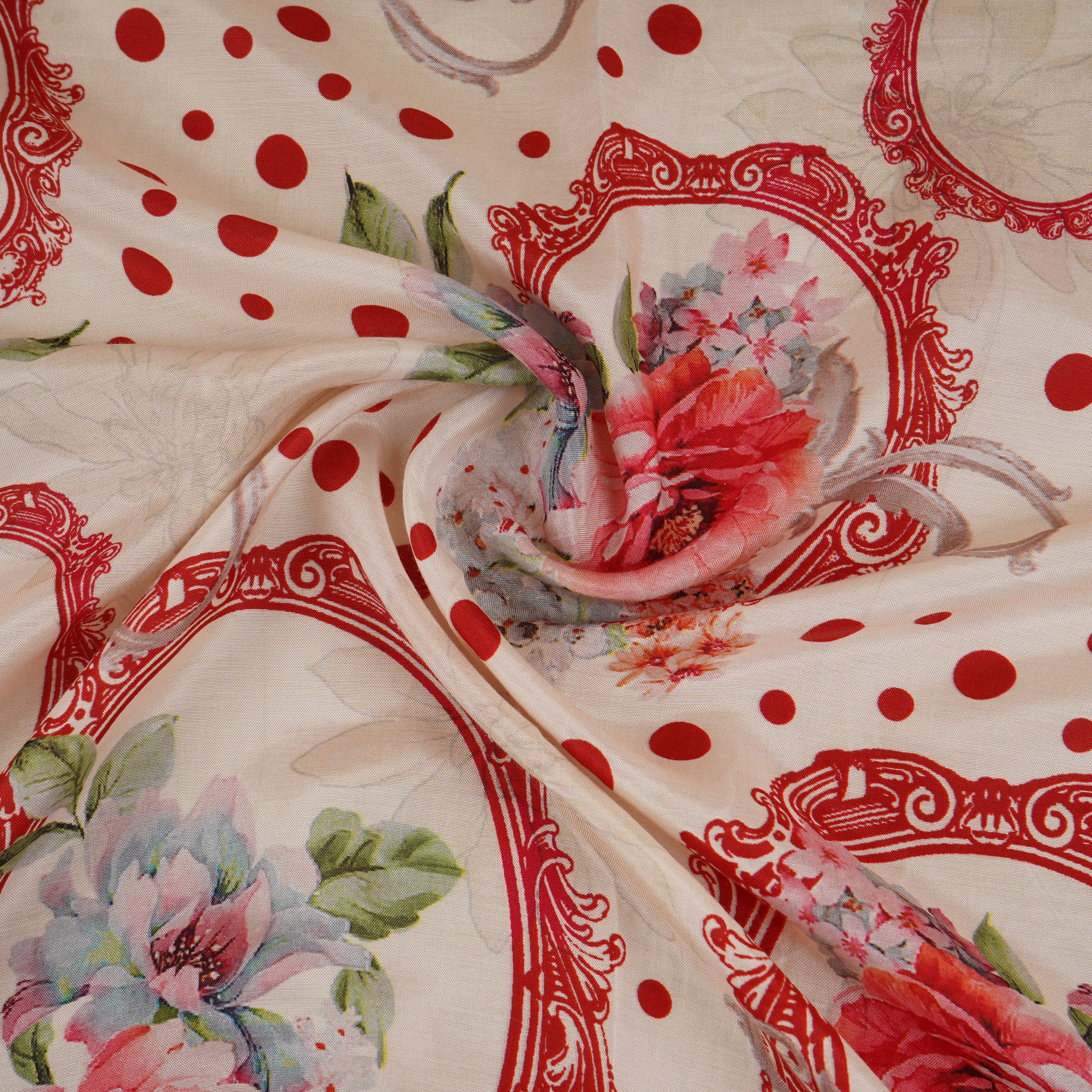 Red Floral Print Muslin Fabric MF-30183 - Image 3