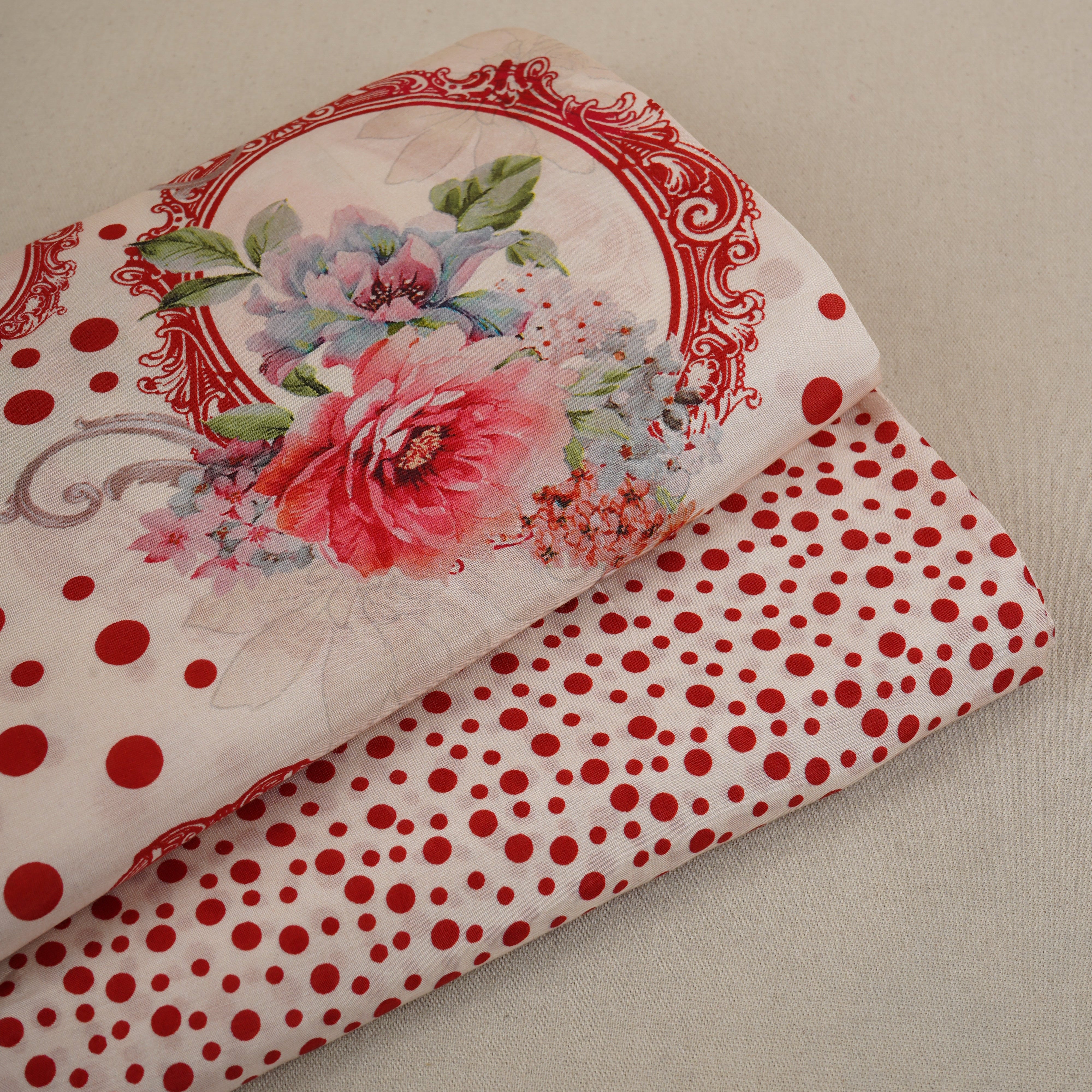 Red Floral Print Muslin Fabric MF-30183 - Image 5