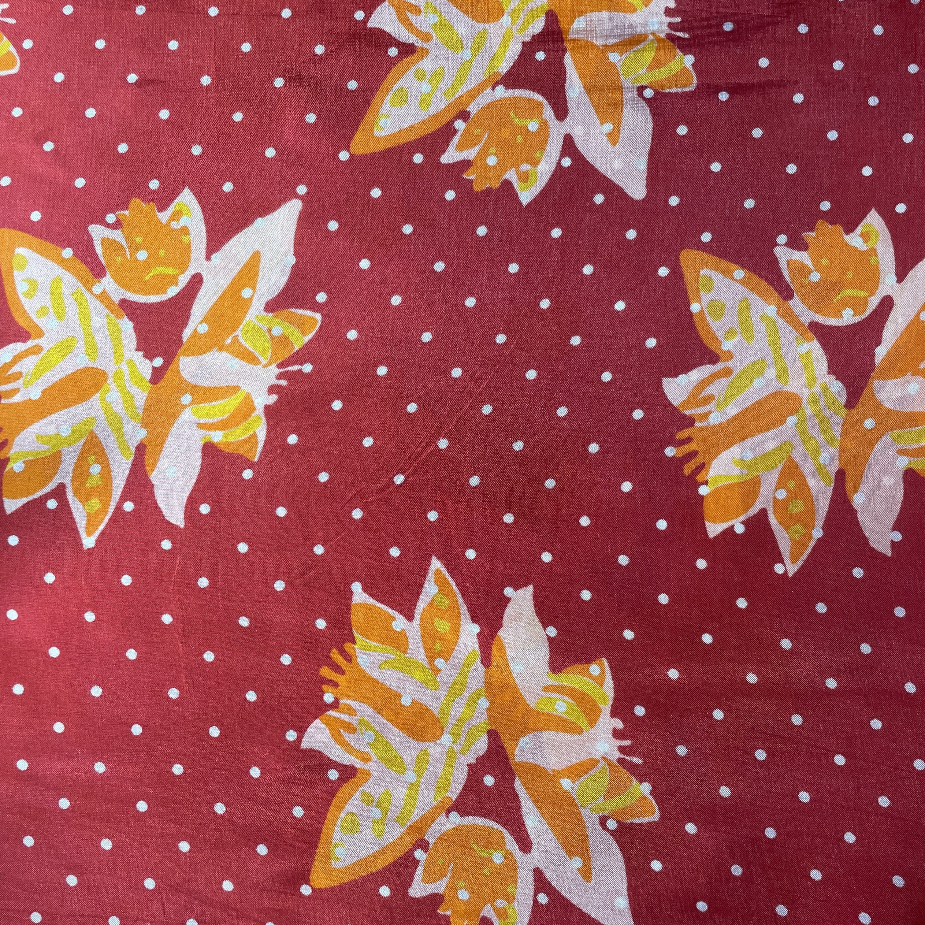 Red Floral Print Upada Silk Fabric 19619 - Image 4